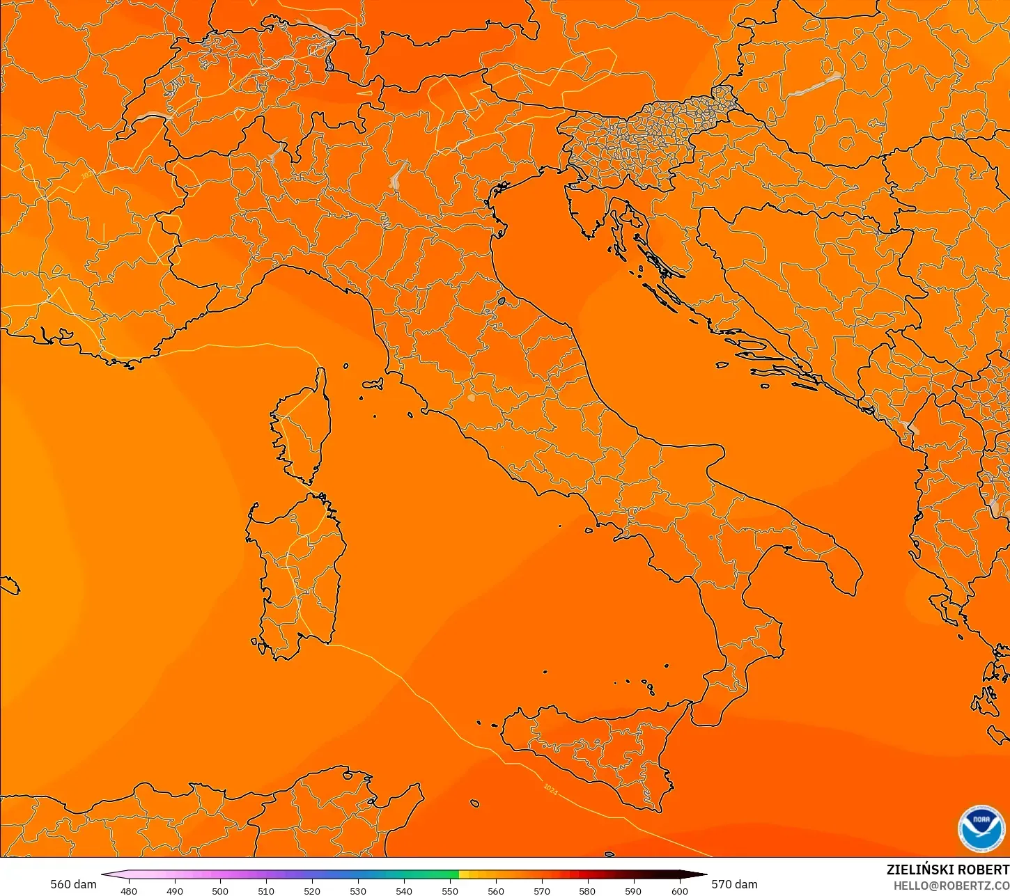 GFS model - Italy, Geopotential height at 500hPa
