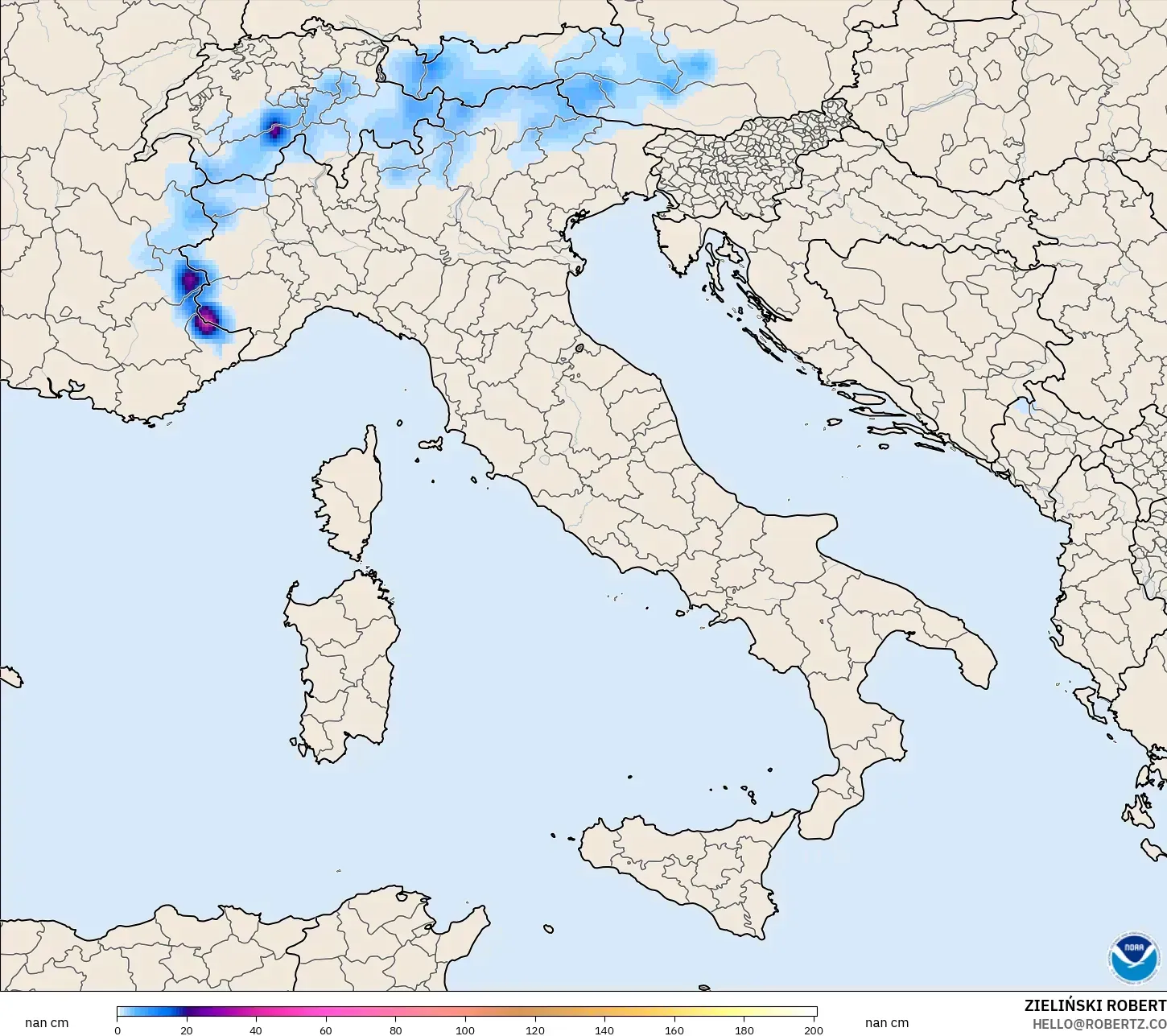 GFS model - Italy, Snow Depth