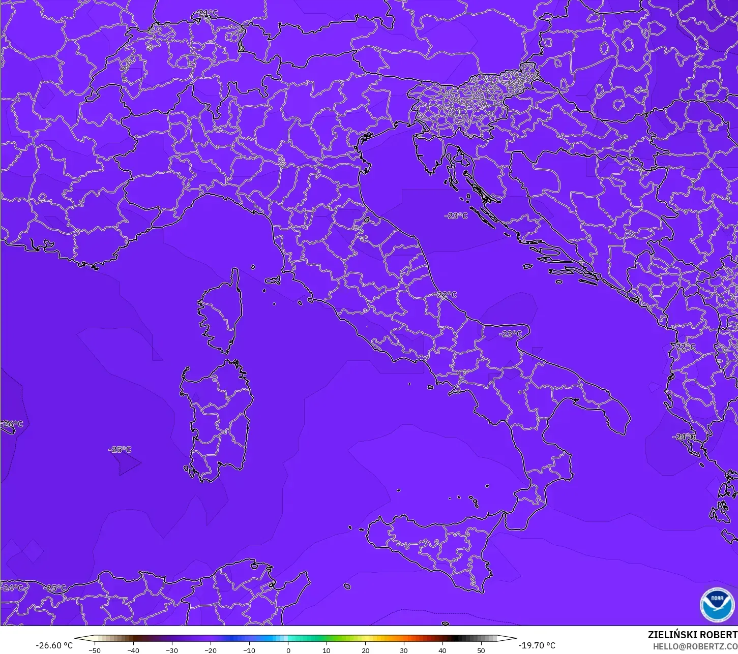GFS model - Italy, Temperature at 500hPa