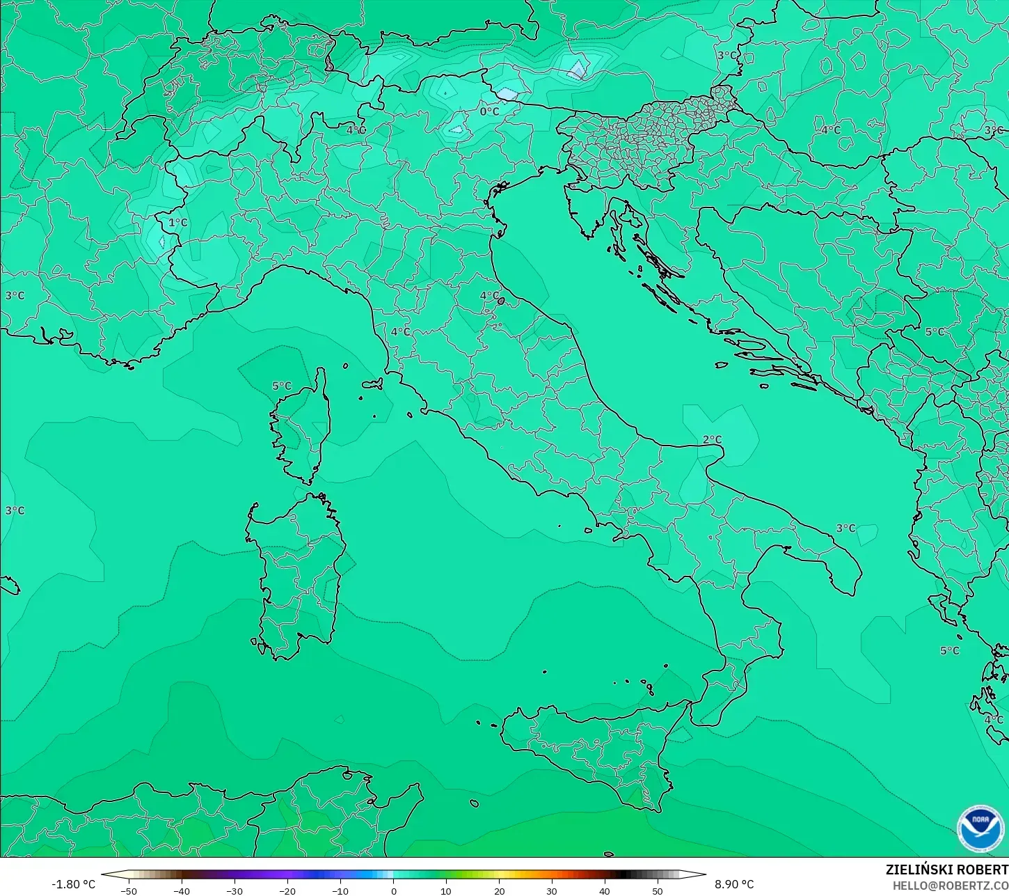 GFS model - Italy, Temperature at 850hPa