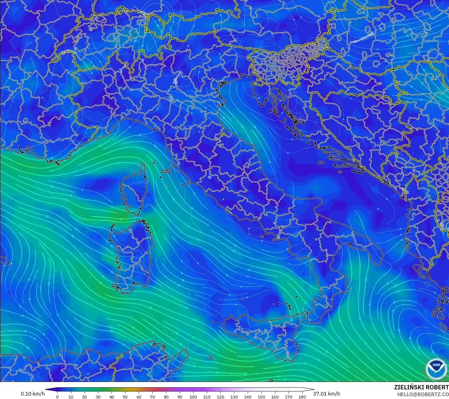 GFS model - Italy, Wind at 10m