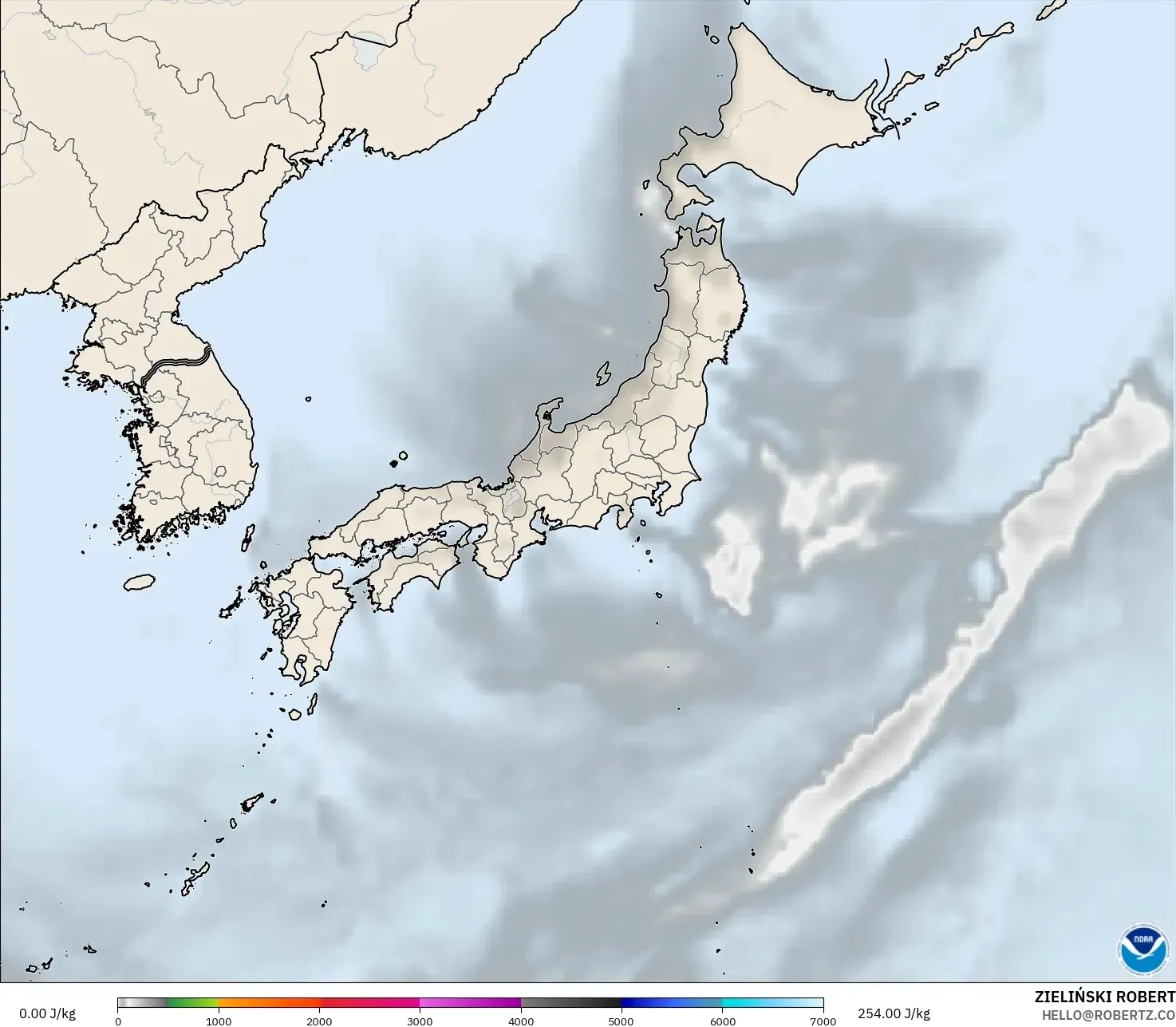 GFS model - Japan, CAPE
