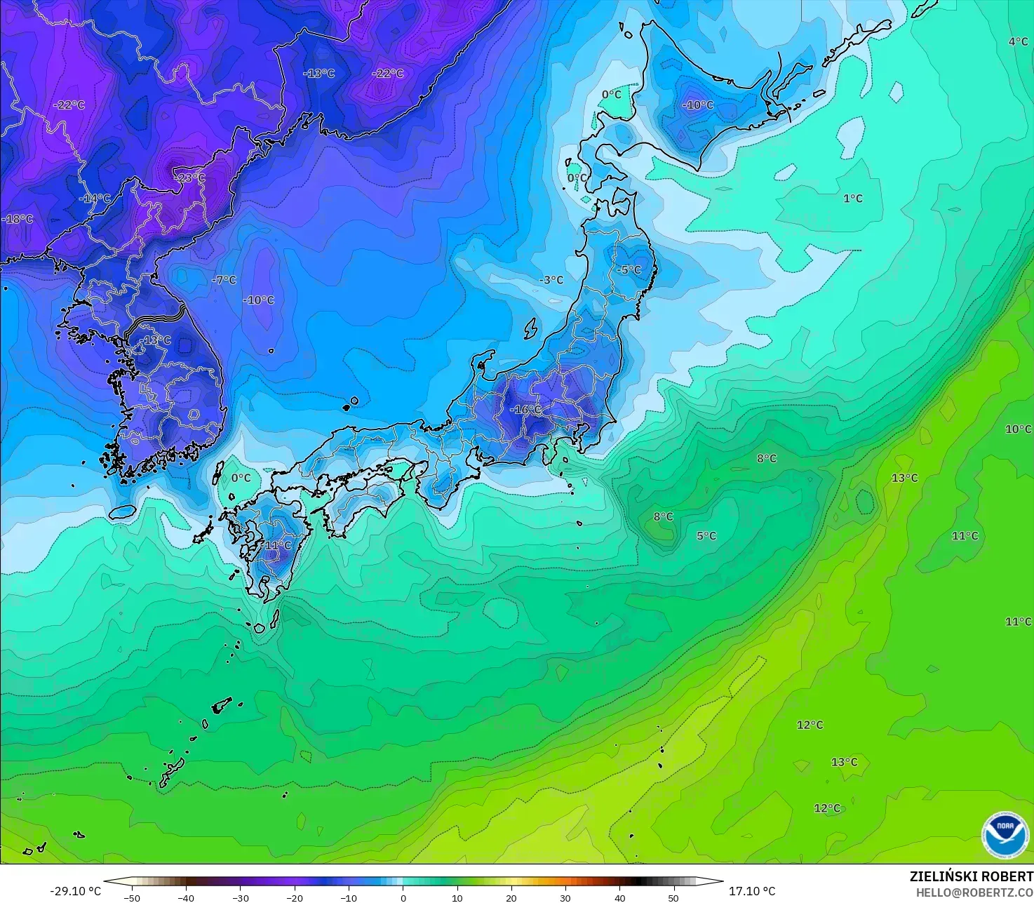 GFS model - Japan, Dewpoint at 2m