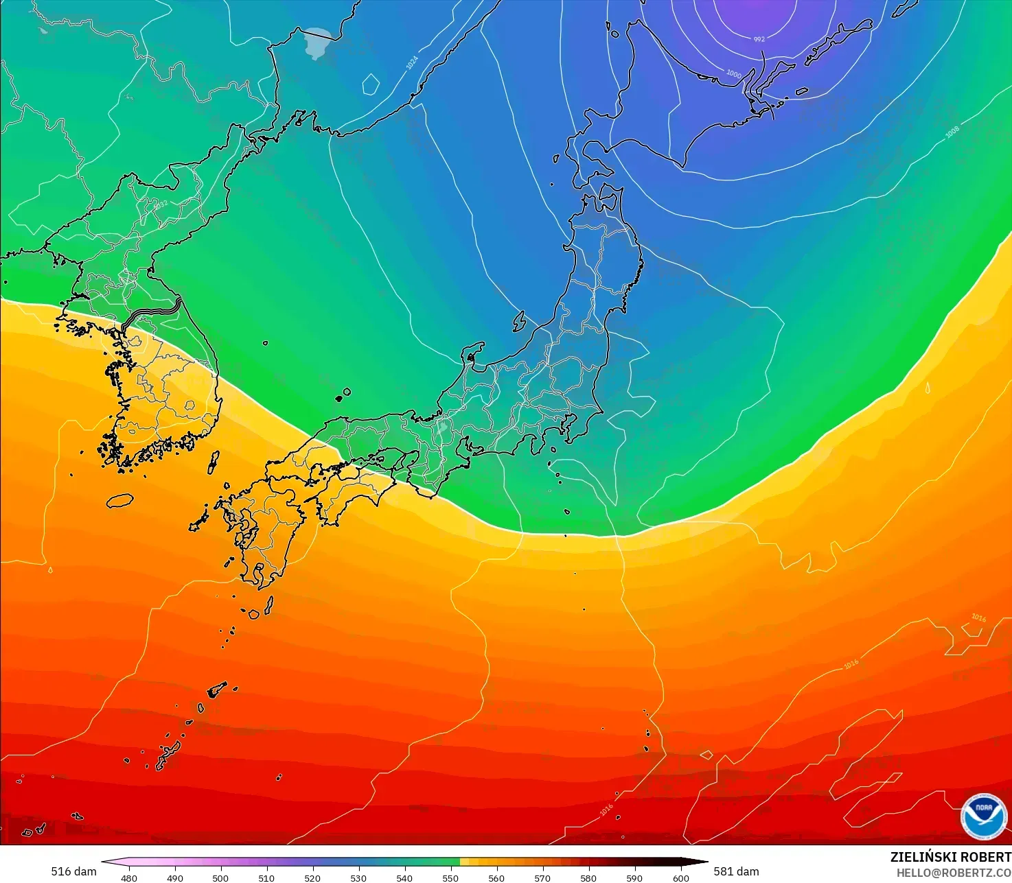 GFS model - Japan, Geopotential height at 500hPa