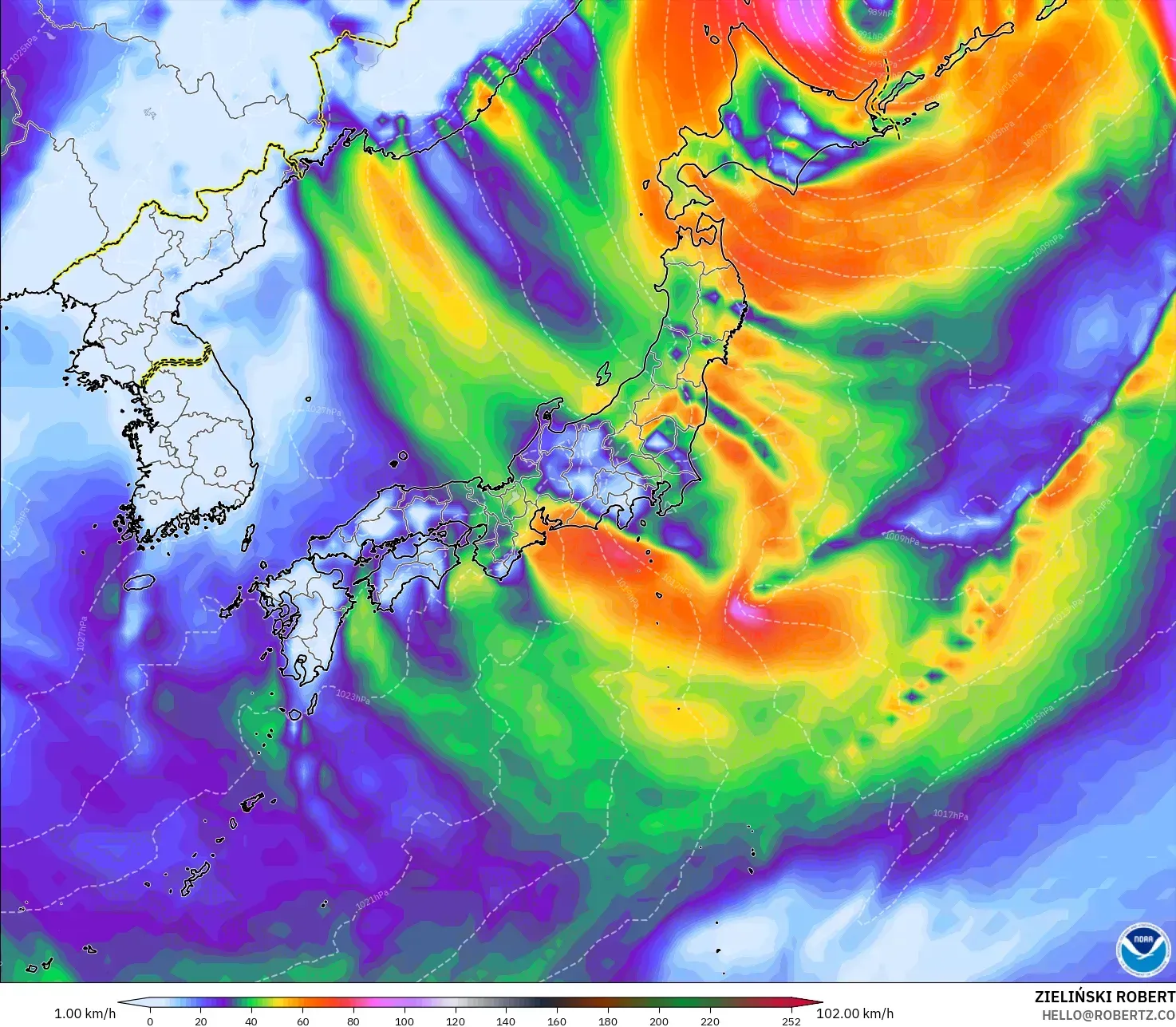 GFS model - Japan, Wind Gusts Peak