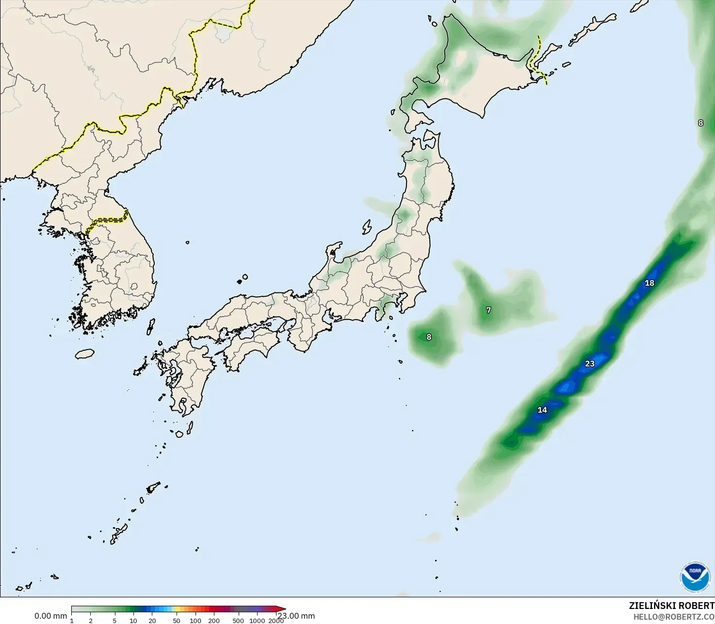 GFS model - Japan, Precipitation Accumulation