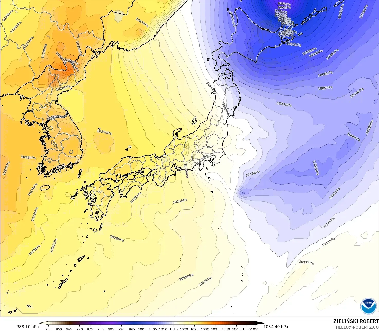 GFS model - Japan, Pressure