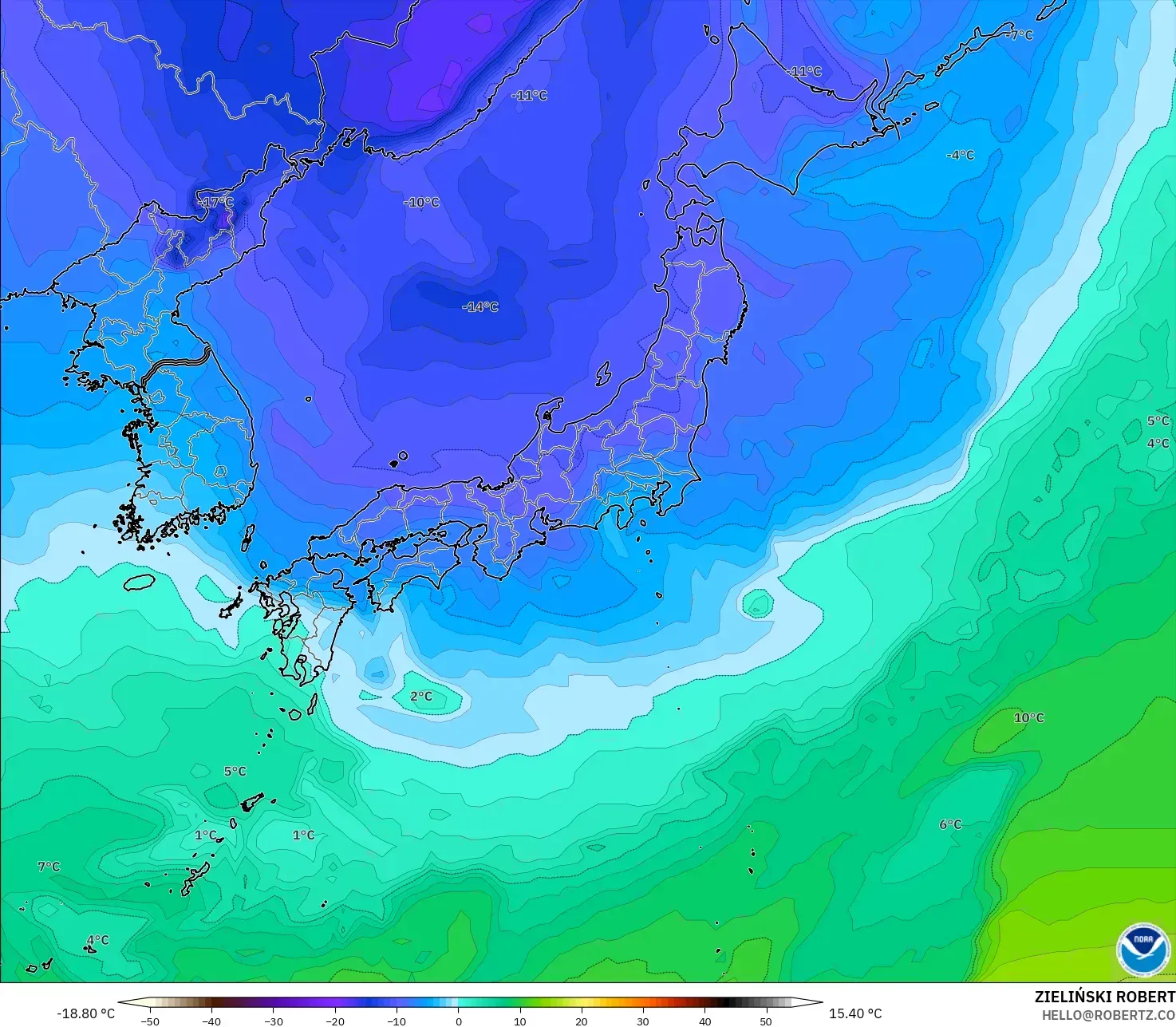 GFS model - Japan, Temperature at 850hPa