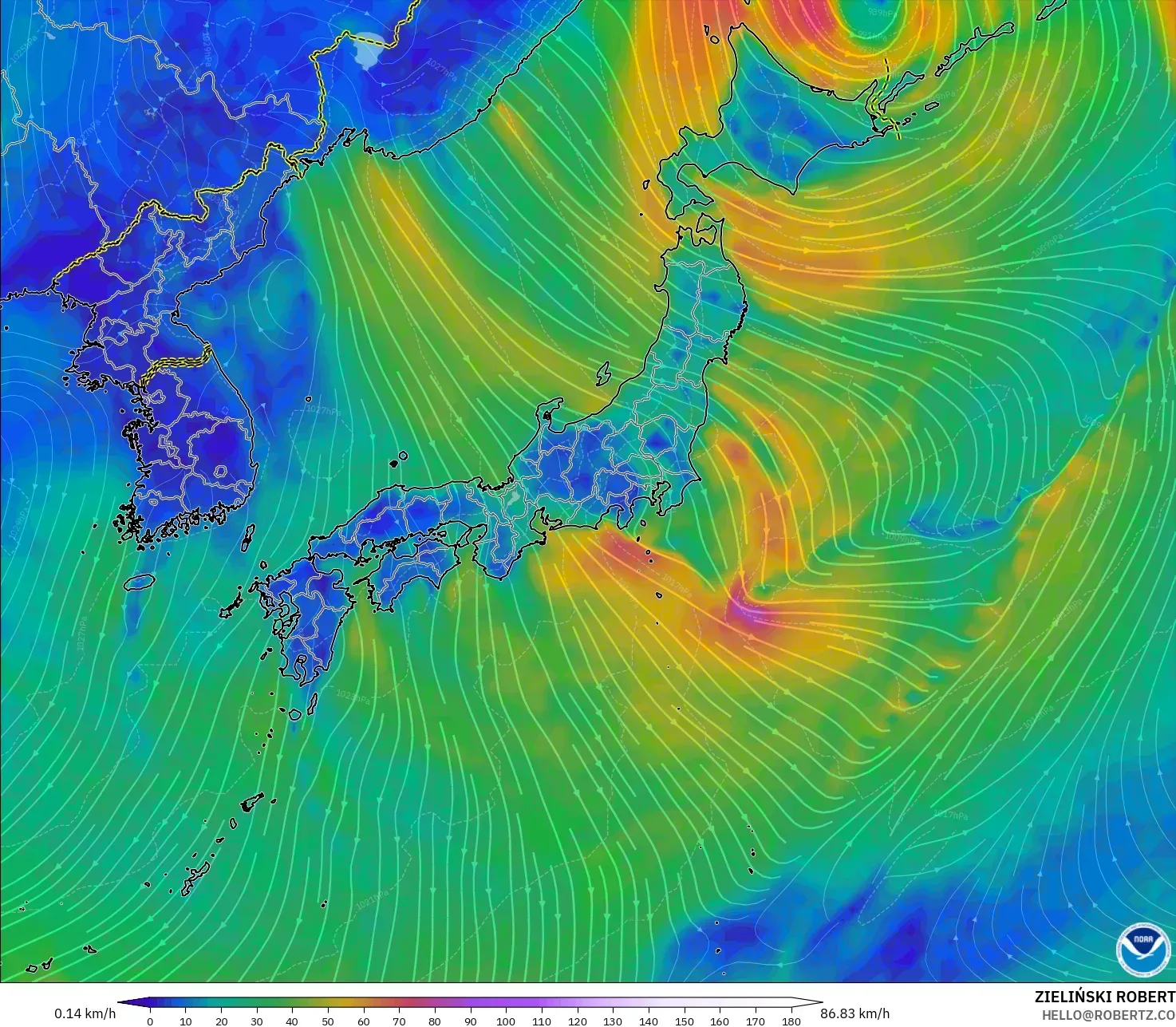 GFS model - Japan, Wind at 10m