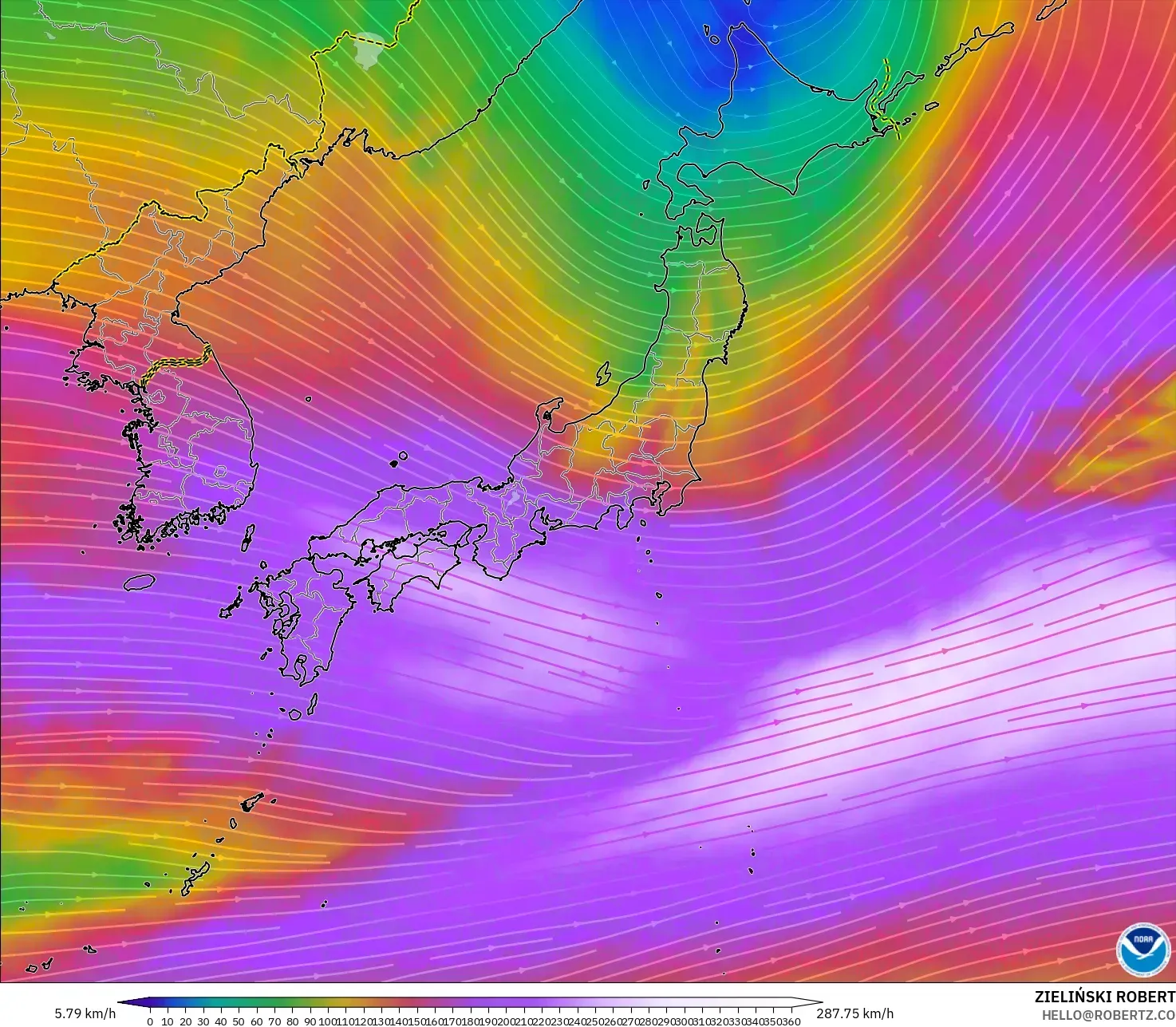 GFS model - Japan, Wind at 300hPa (jet stream)