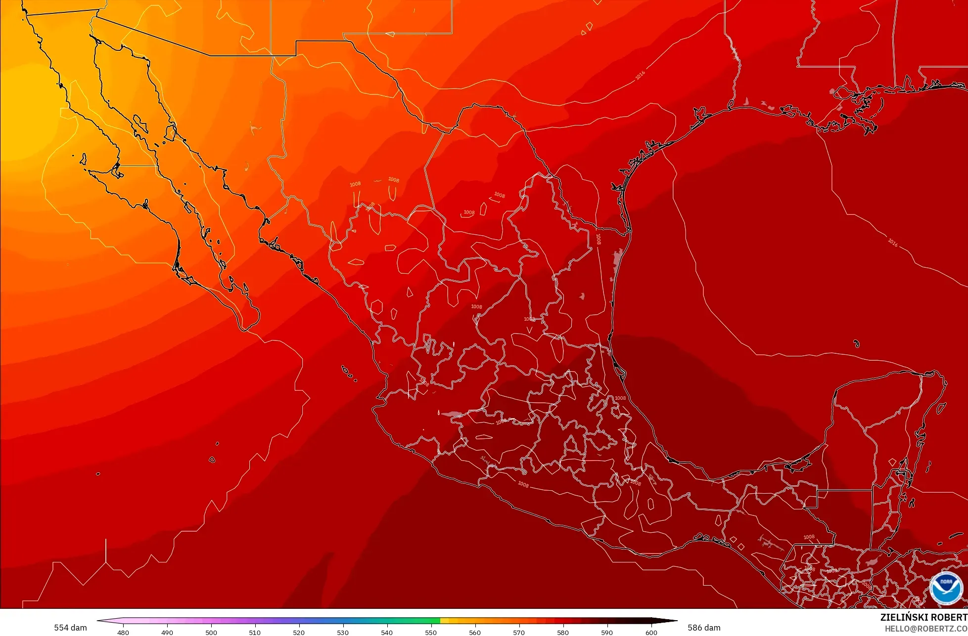 GFS model - Mexico, Geopotential height at 500hPa