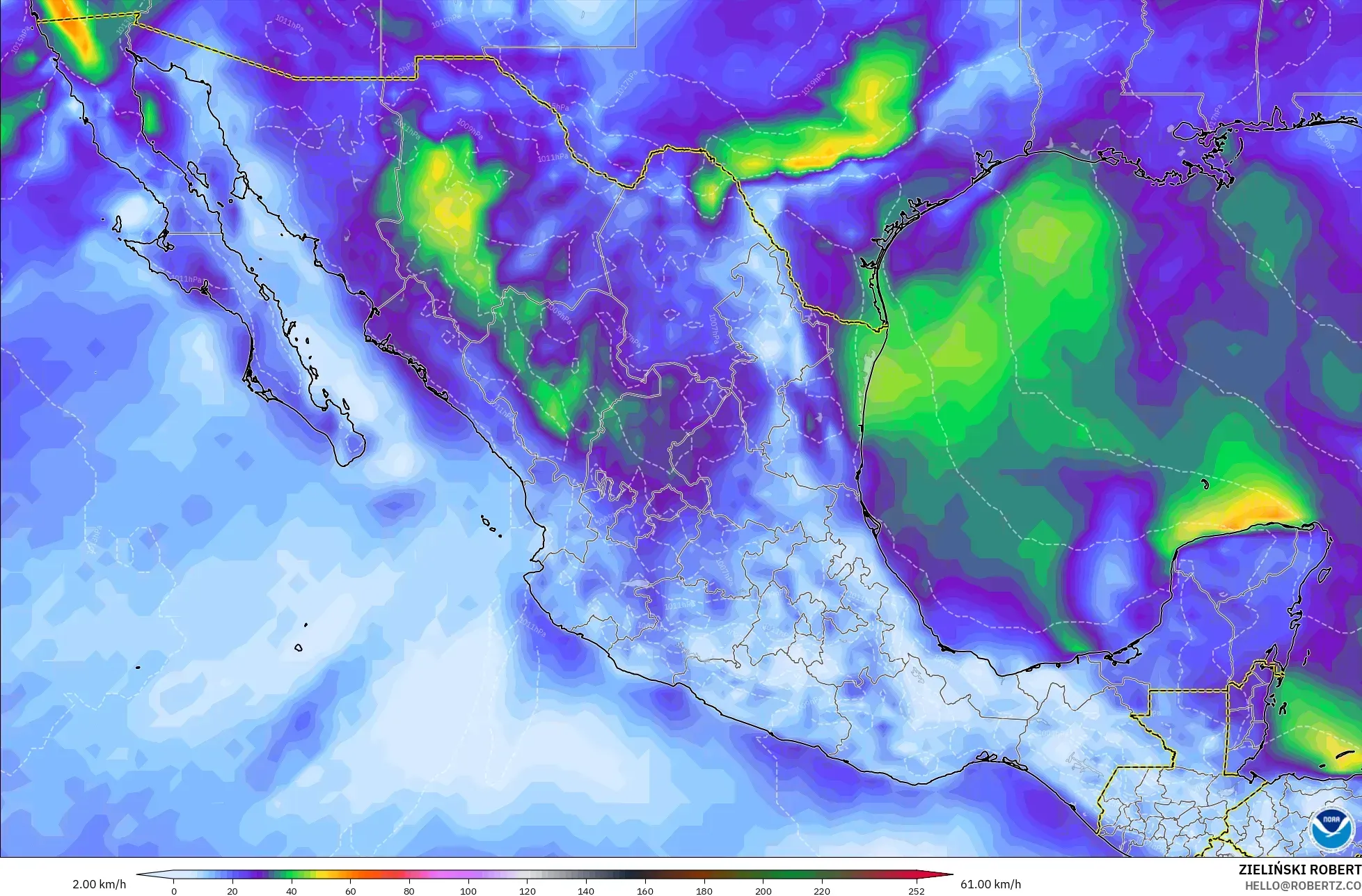 GFS model - Mexico, Wind Gusts
