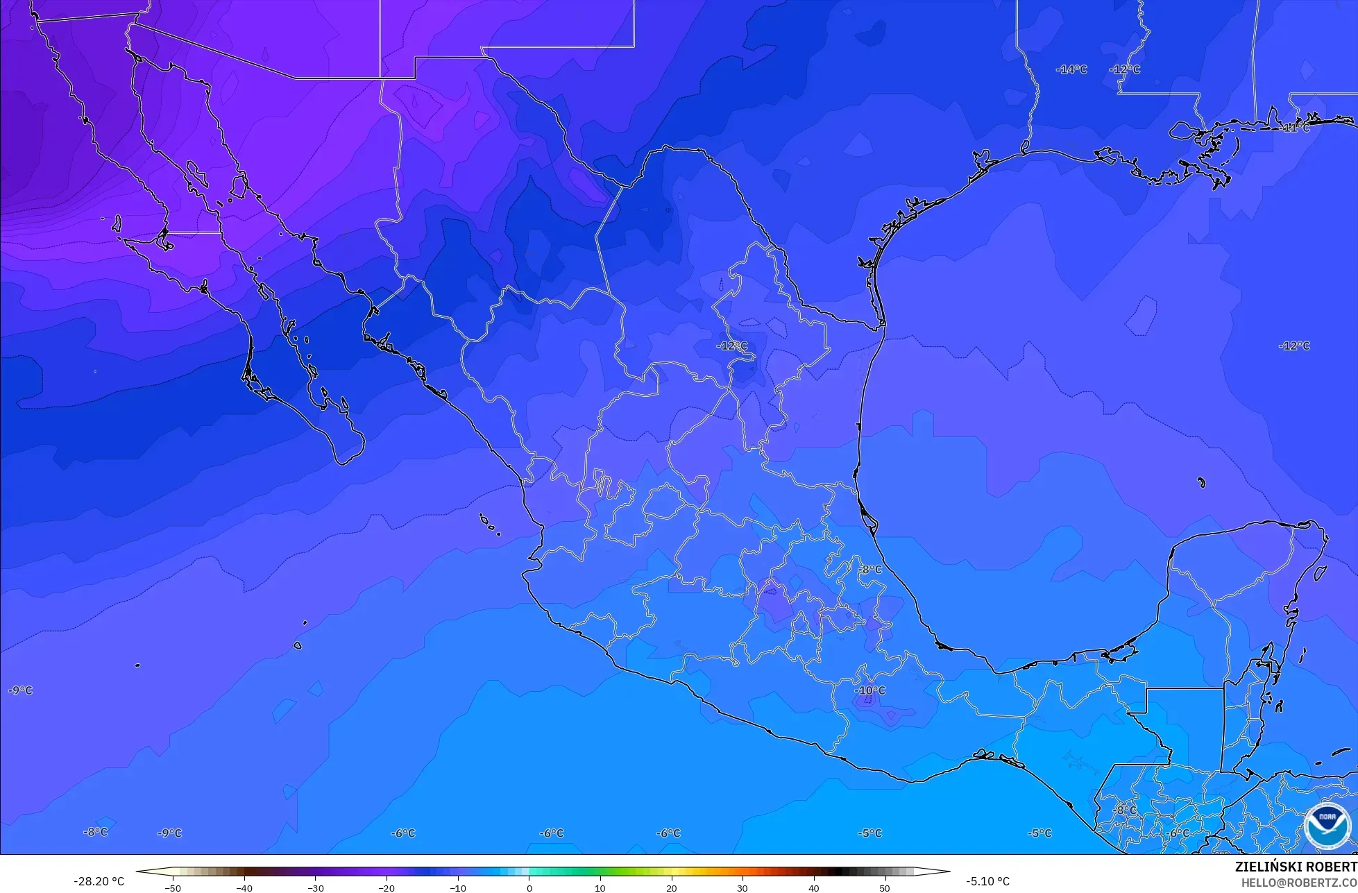 GFS model - Mexico, Temperature at 500hPa