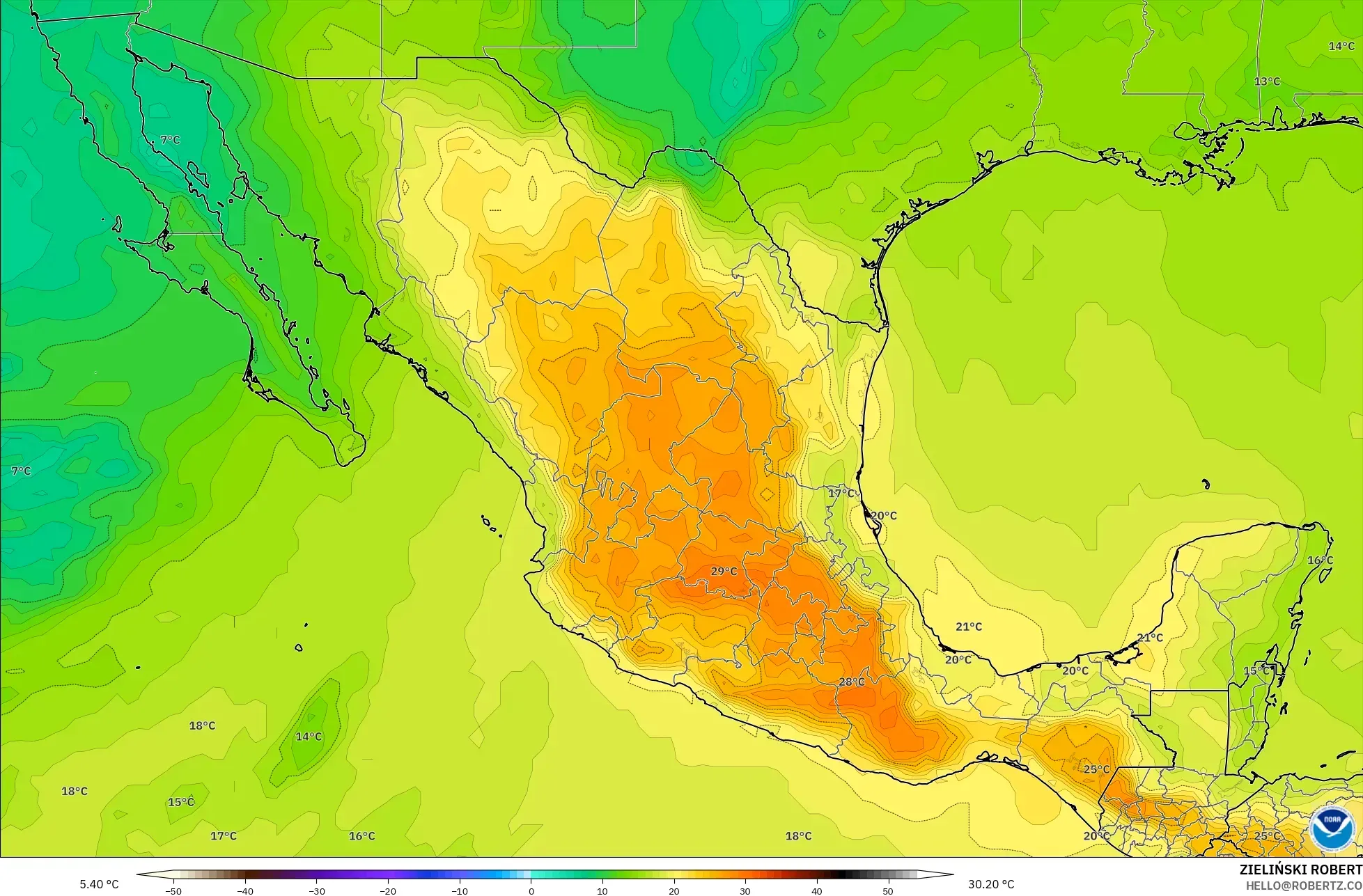 GFS model - Mexico, Temperature at 850hPa