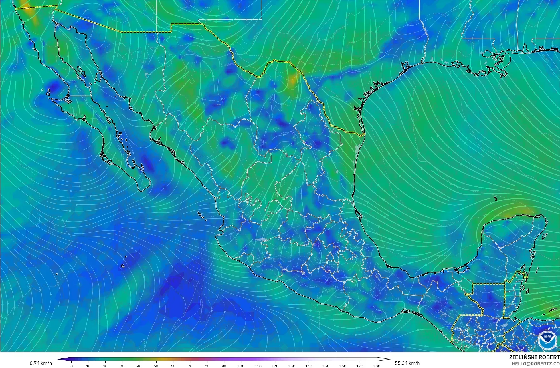 GFS model - Mexico, Wind at 10m