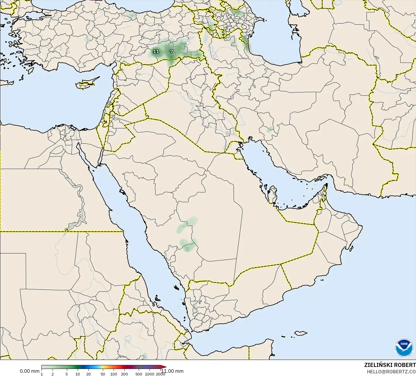 GFS model - Middle East, Precipitation Accumulation
