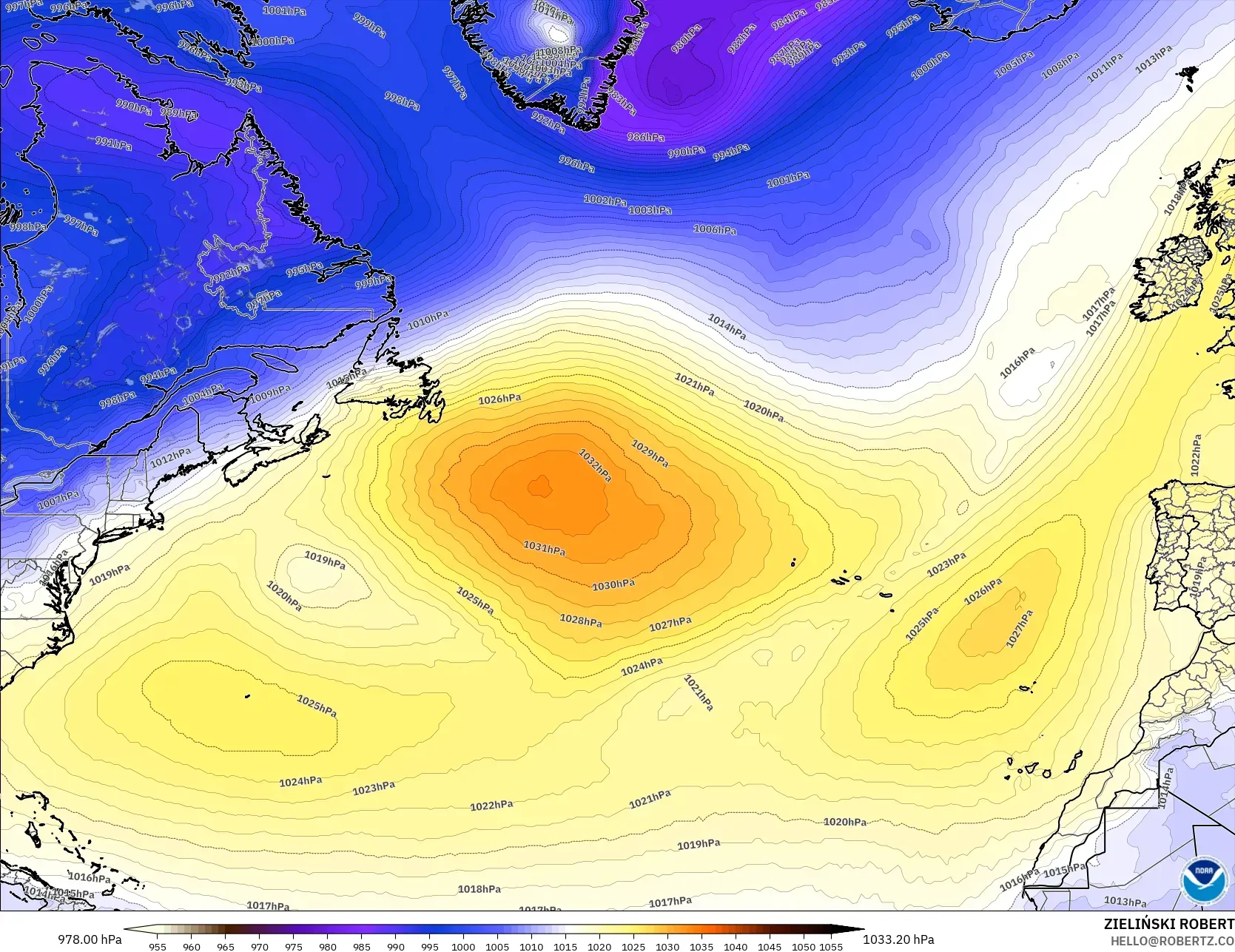 GFS model - North Atlantic, Pressure