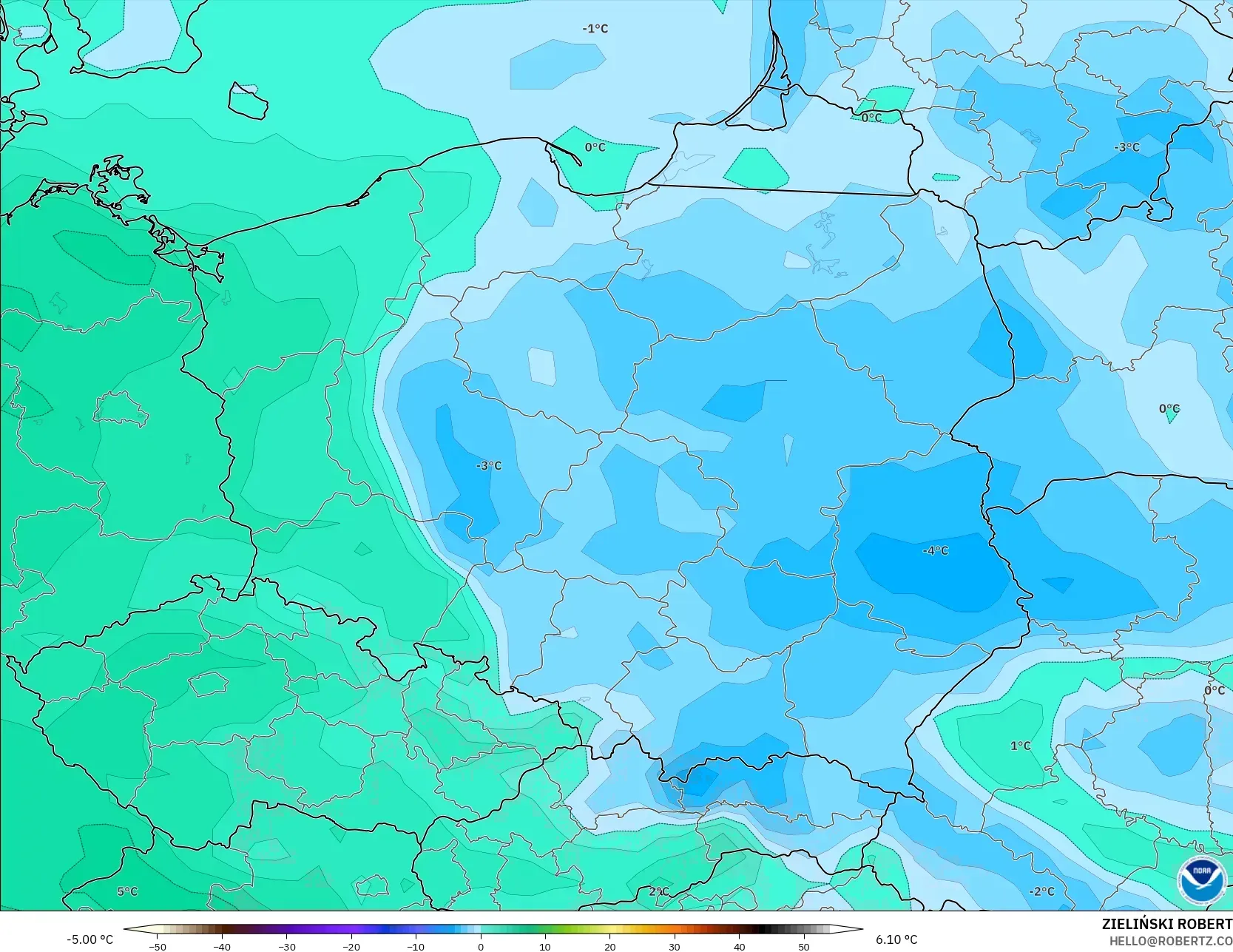 GFS model - Poland, Dewpoint at 2m