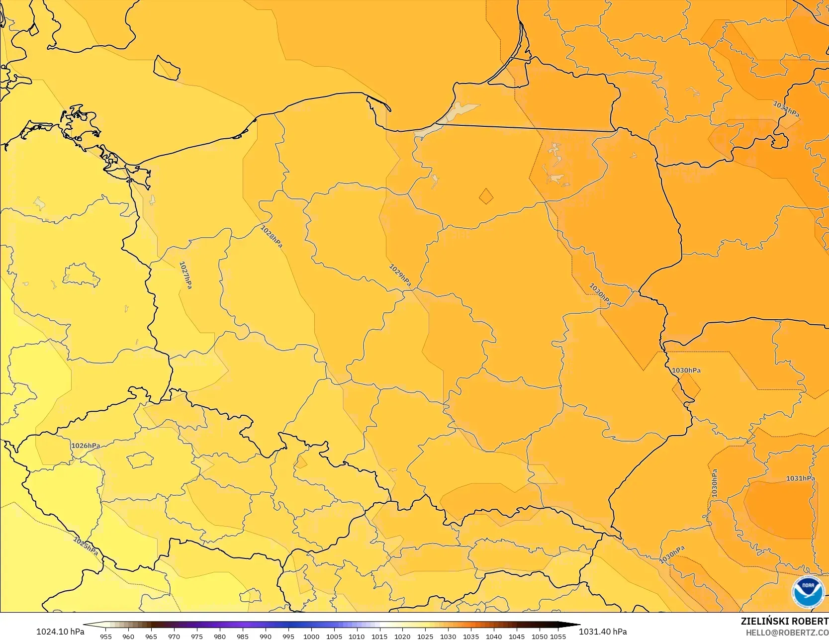 GFS model - Poland, Pressure