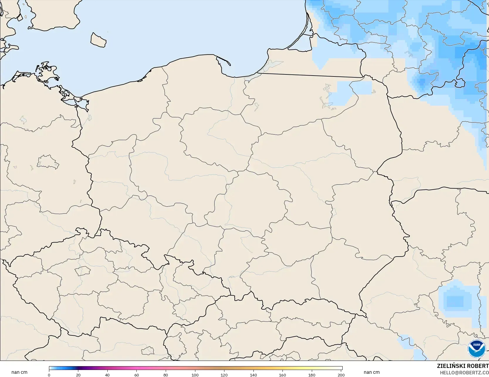 GFS model - Poland, Snow Depth