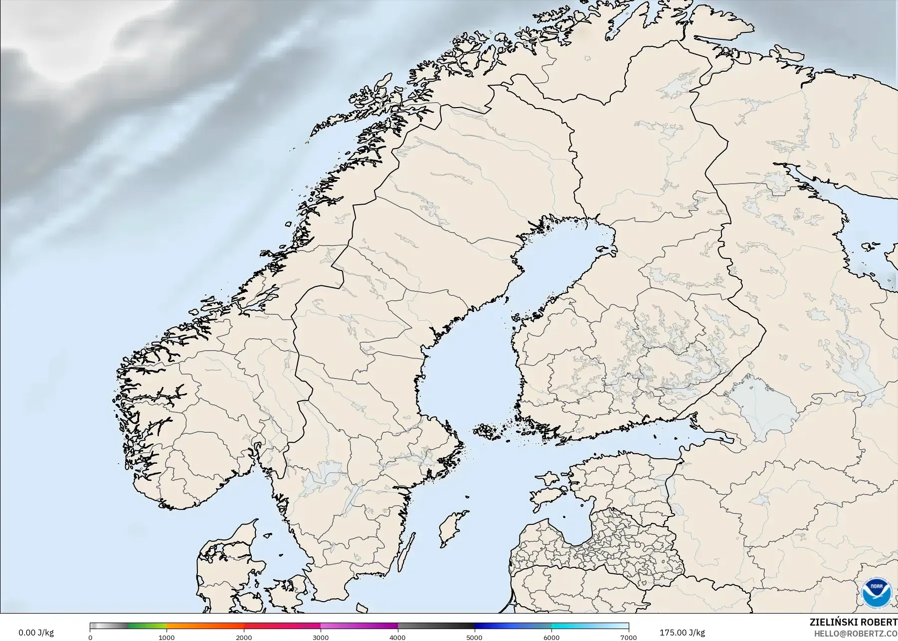 GFS model - Scandinavia, CAPE