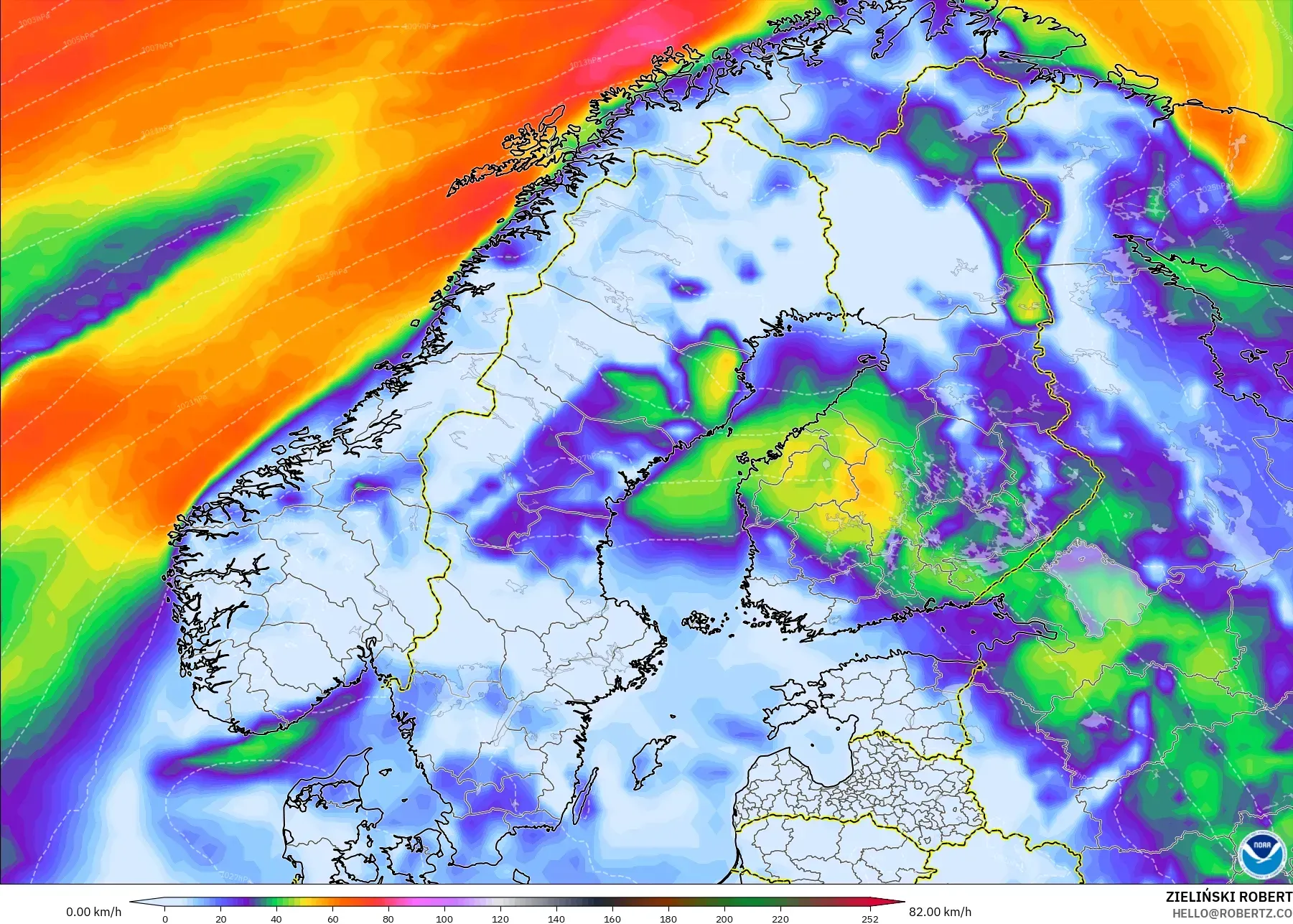 GFS model - Scandinavia, Wind Gusts