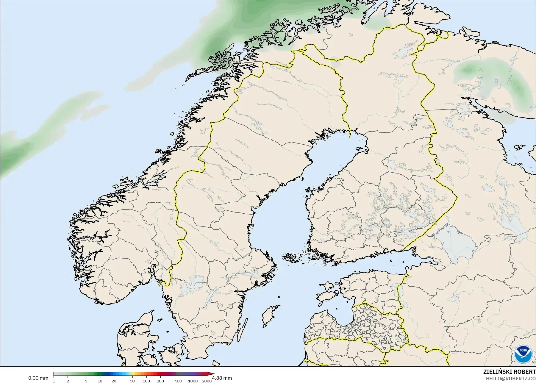 GFS model - Scandinavia, Precipitation Accumulation