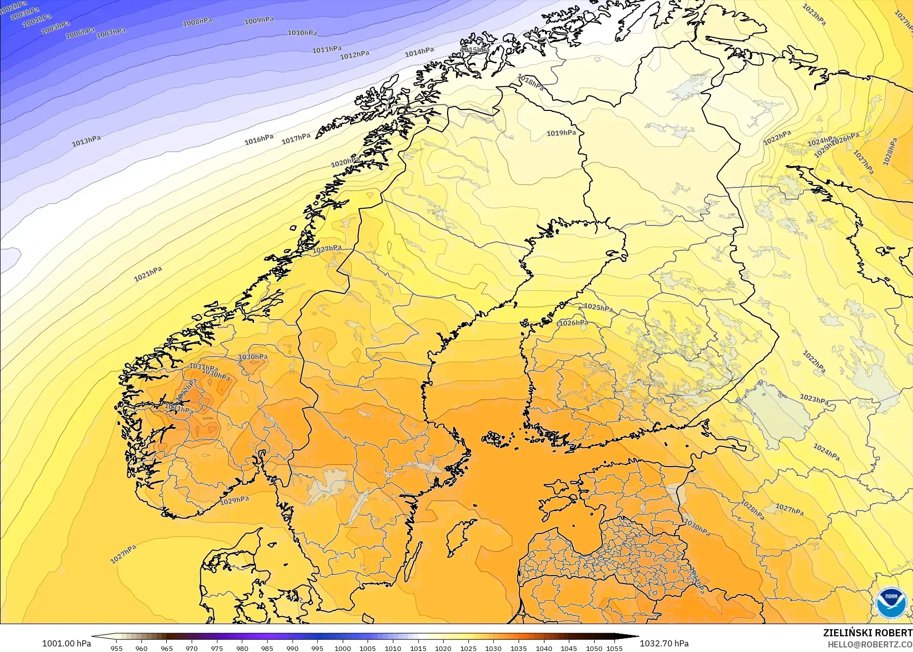 GFS model - Scandinavia, Pressure
