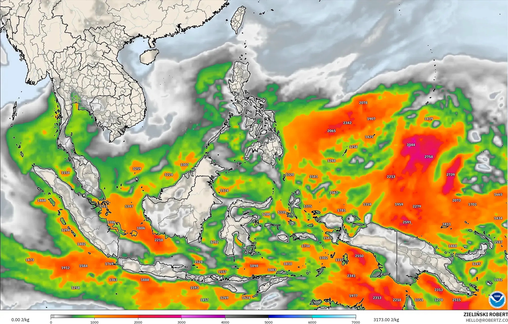 GFS model - South East Asia, CAPE