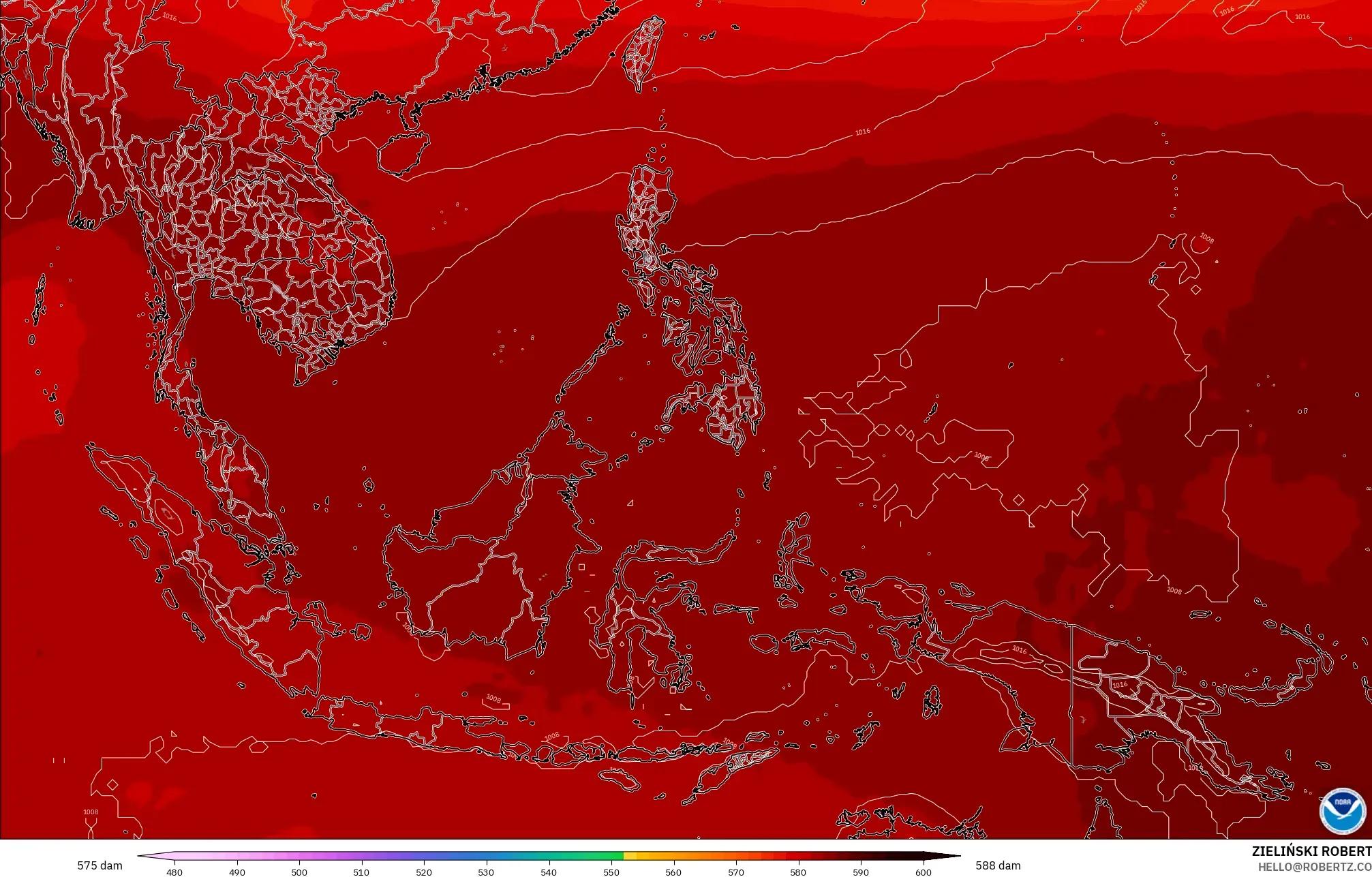 GFS model - South East Asia, Geopotential height at 500hPa