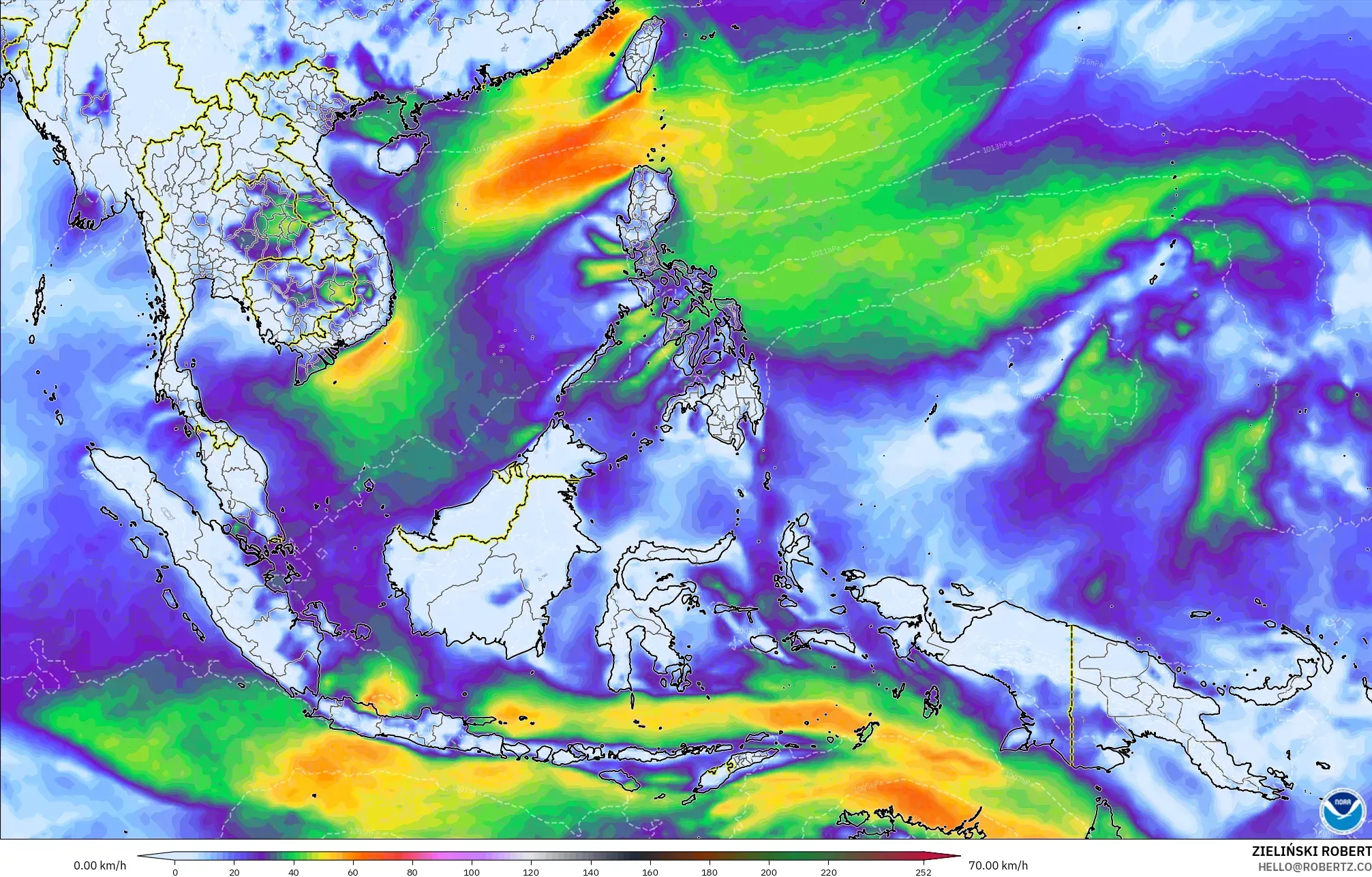 GFS model - South East Asia, Wind Gusts Peak