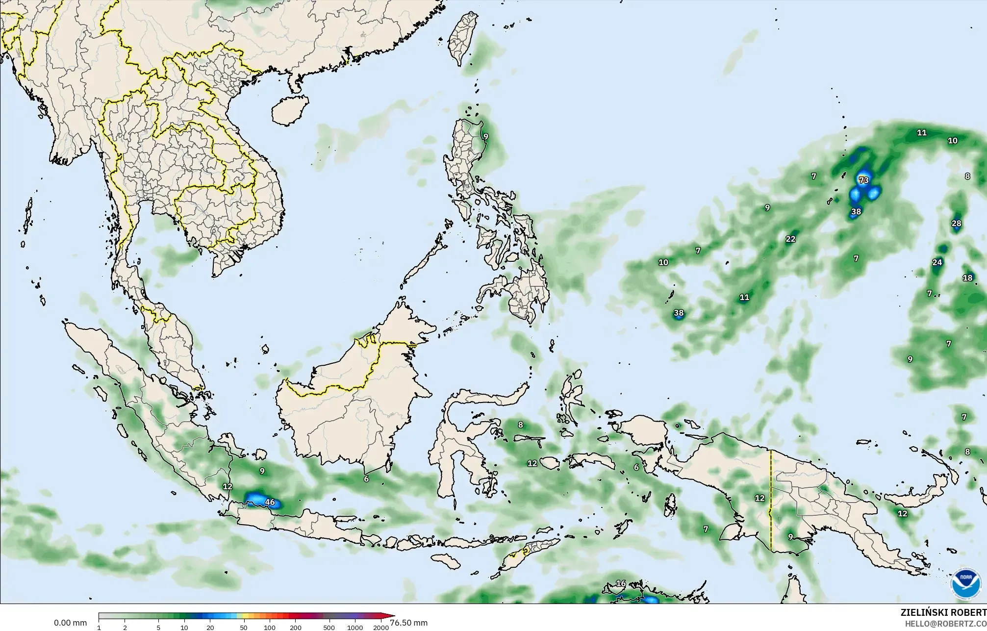 GFS model - South East Asia, Precipitation Accumulation
