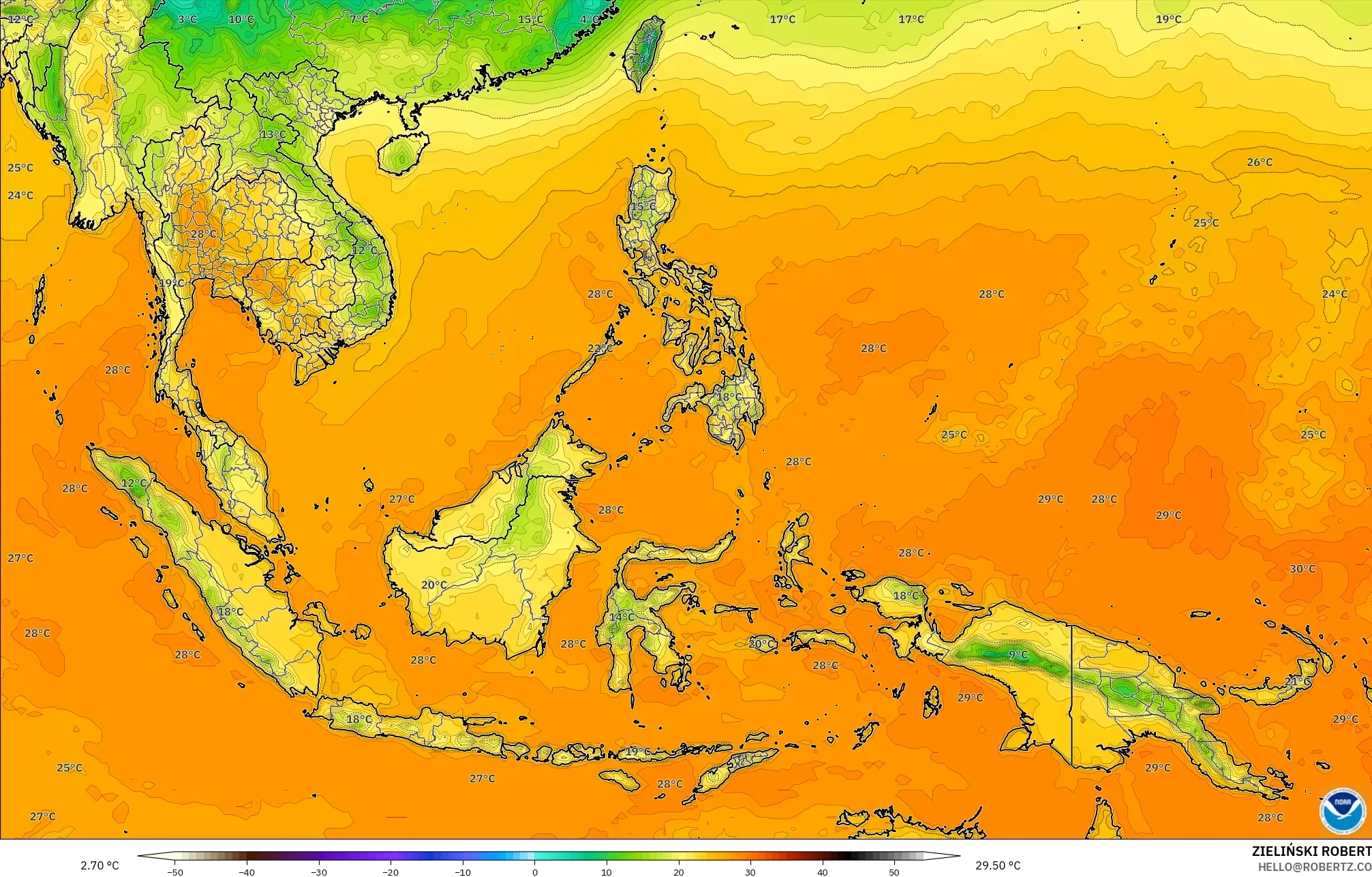 GFS model - South East Asia, Temperature at 2m