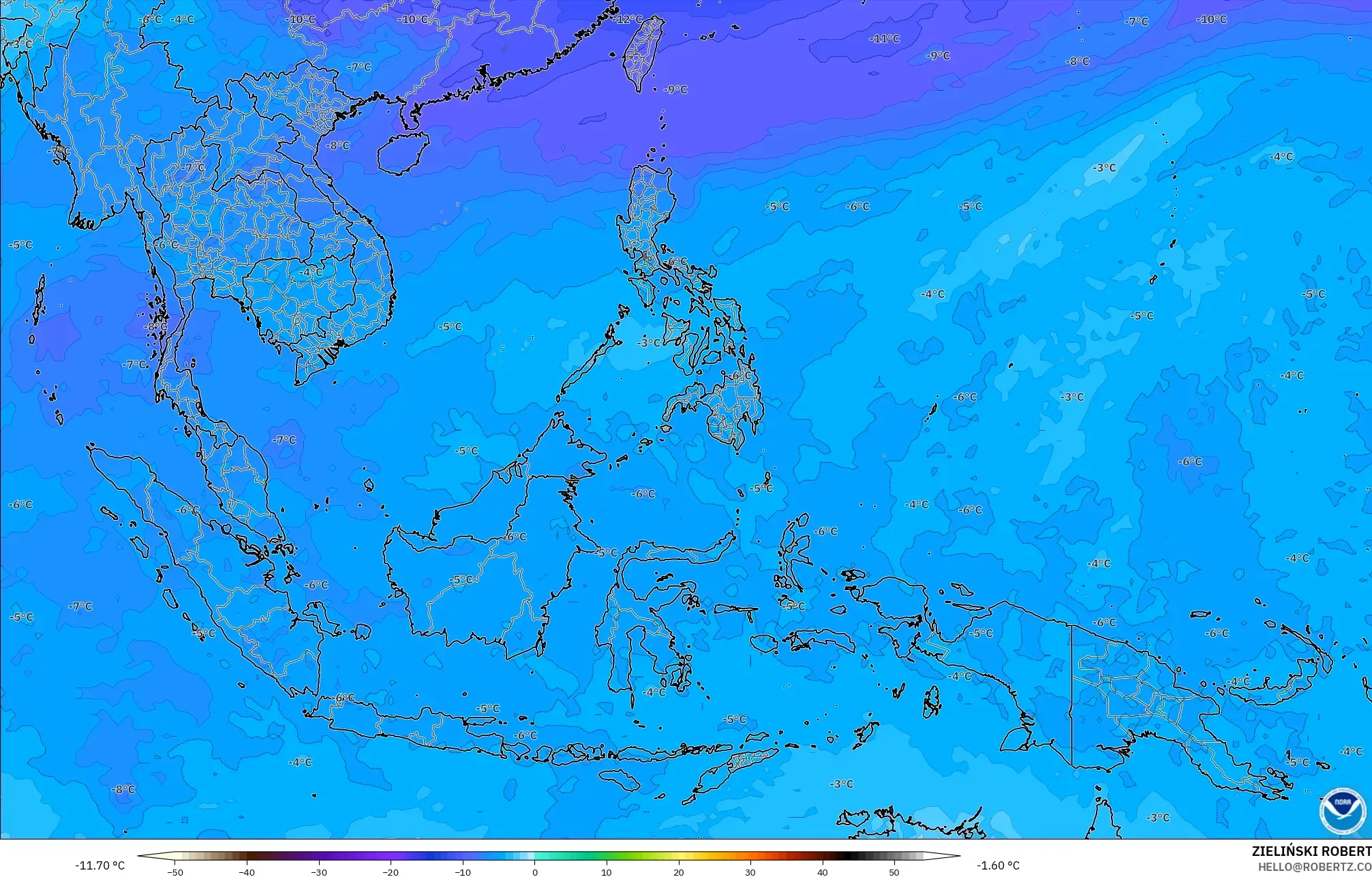 GFS model - South East Asia, Temperature at 500hPa