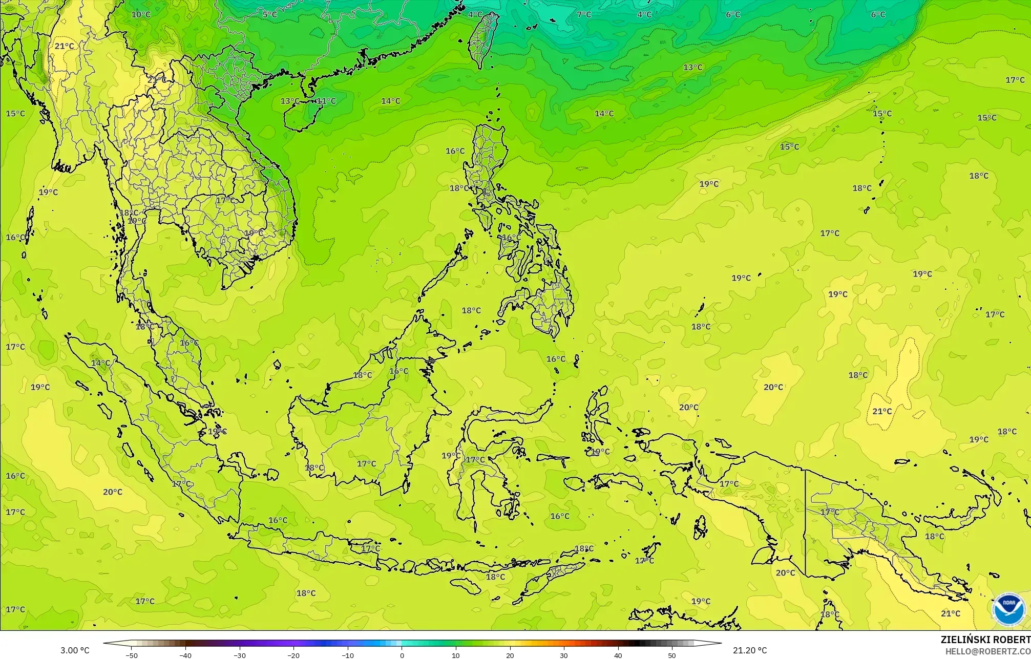 GFS model - South East Asia, Temperature at 850hPa