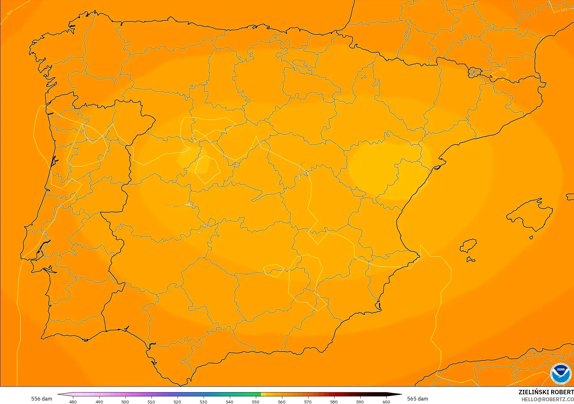 GFS model - Spain, Geopotential height at 500hPa