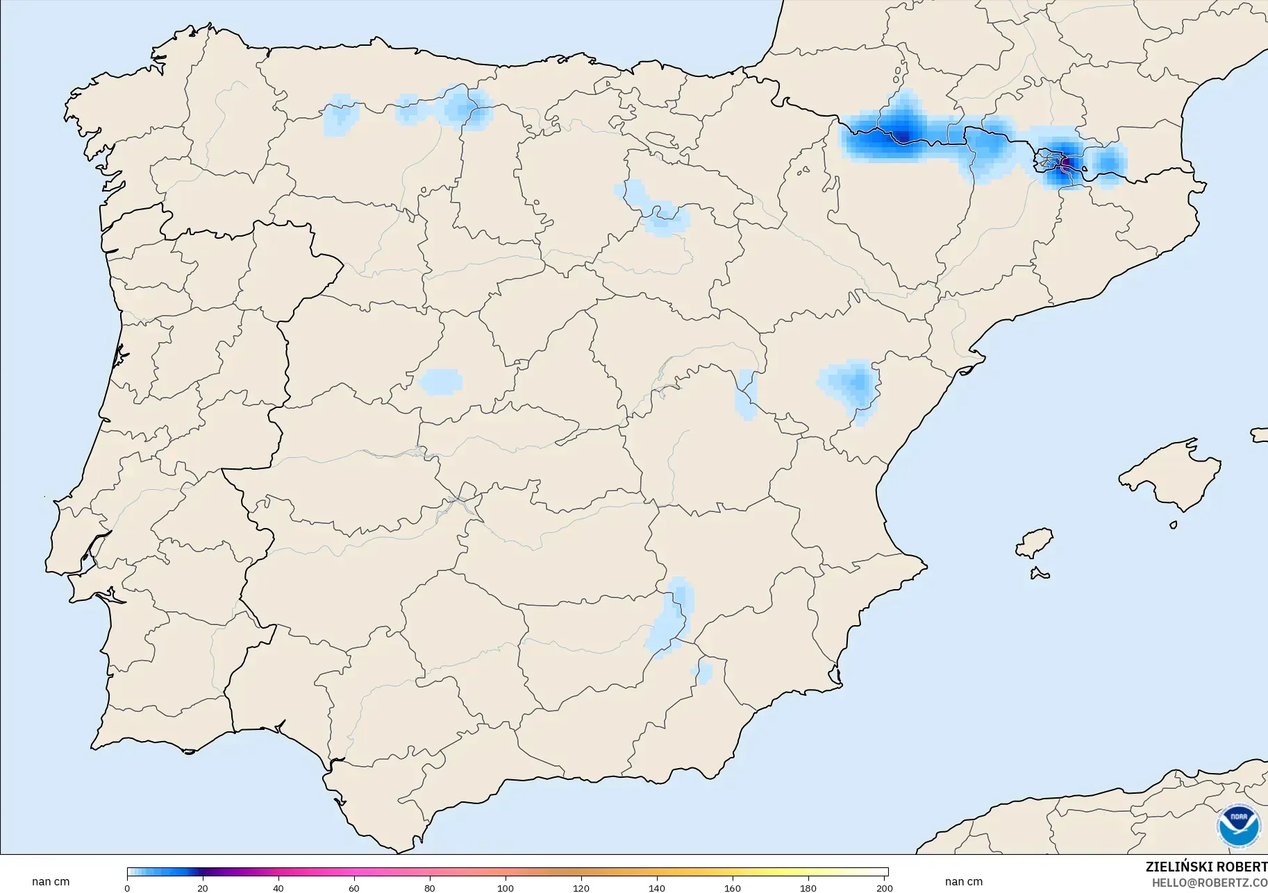 GFS model - Spain, Snow Depth