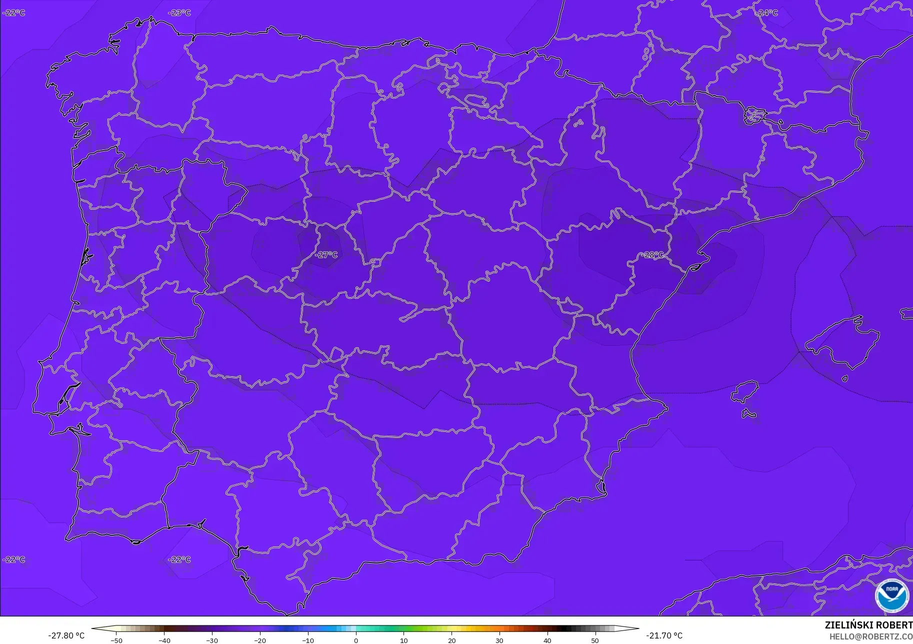 GFS model - Spain, Temperature at 500hPa