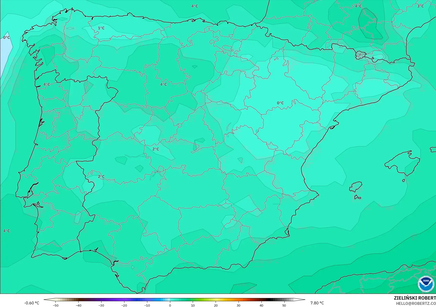 GFS model - Spain, Temperature at 850hPa