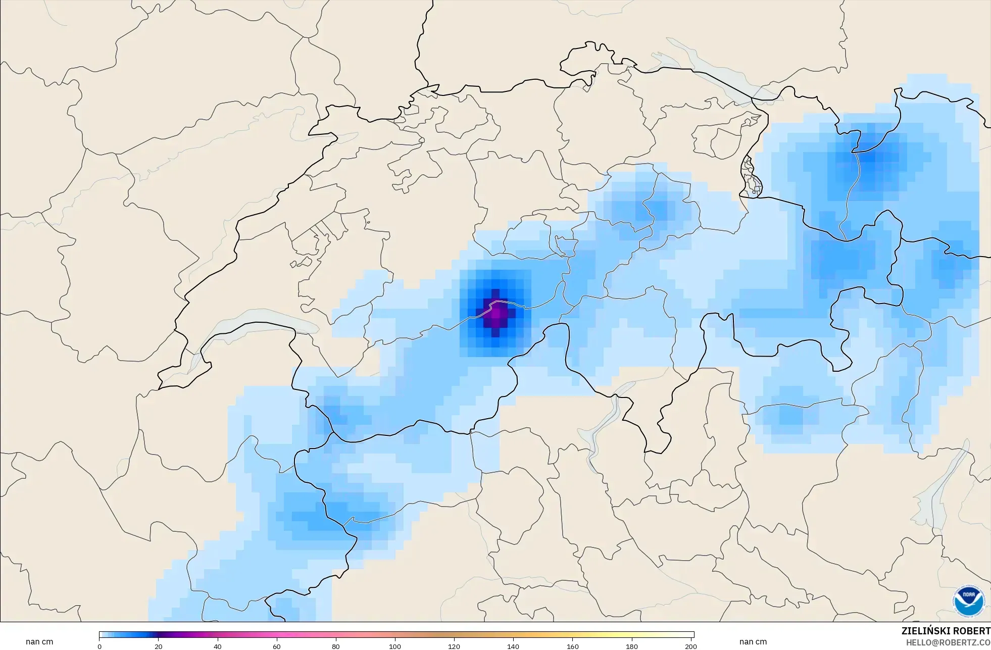 GFS model - Switzerland, Snow Depth