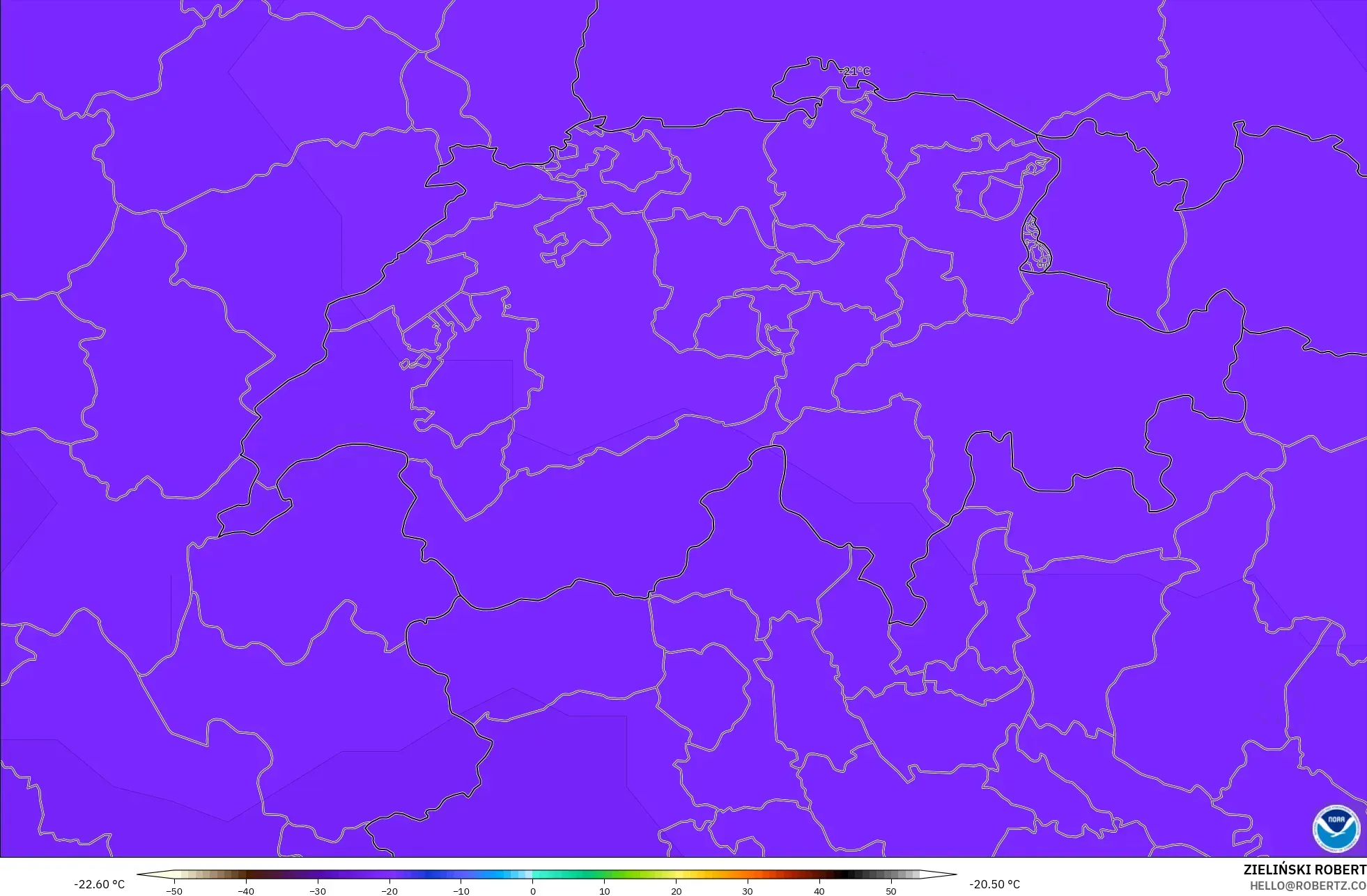 GFS model - Switzerland, Temperature at 500hPa