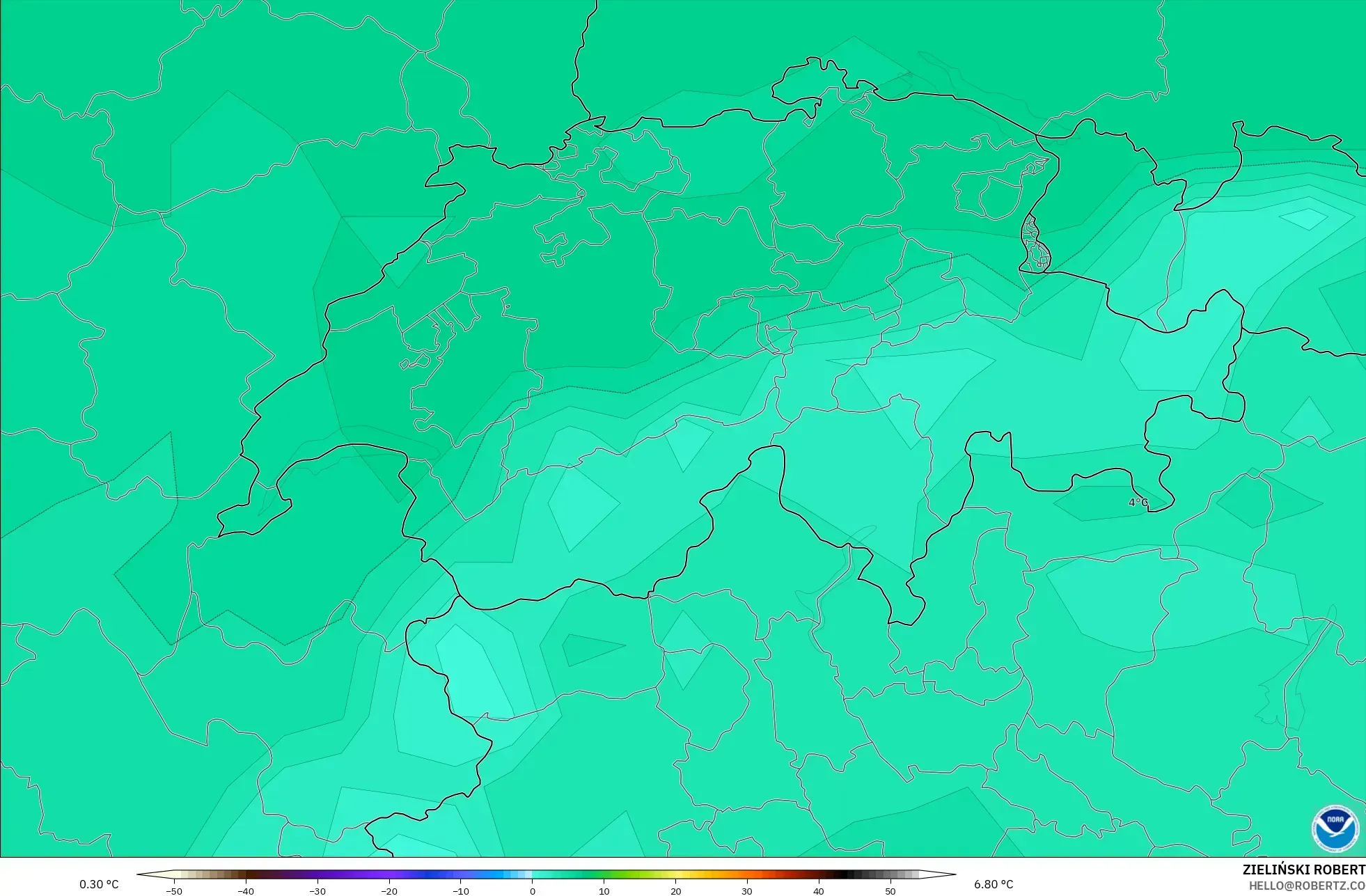GFS model - Switzerland, Temperature at 850hPa