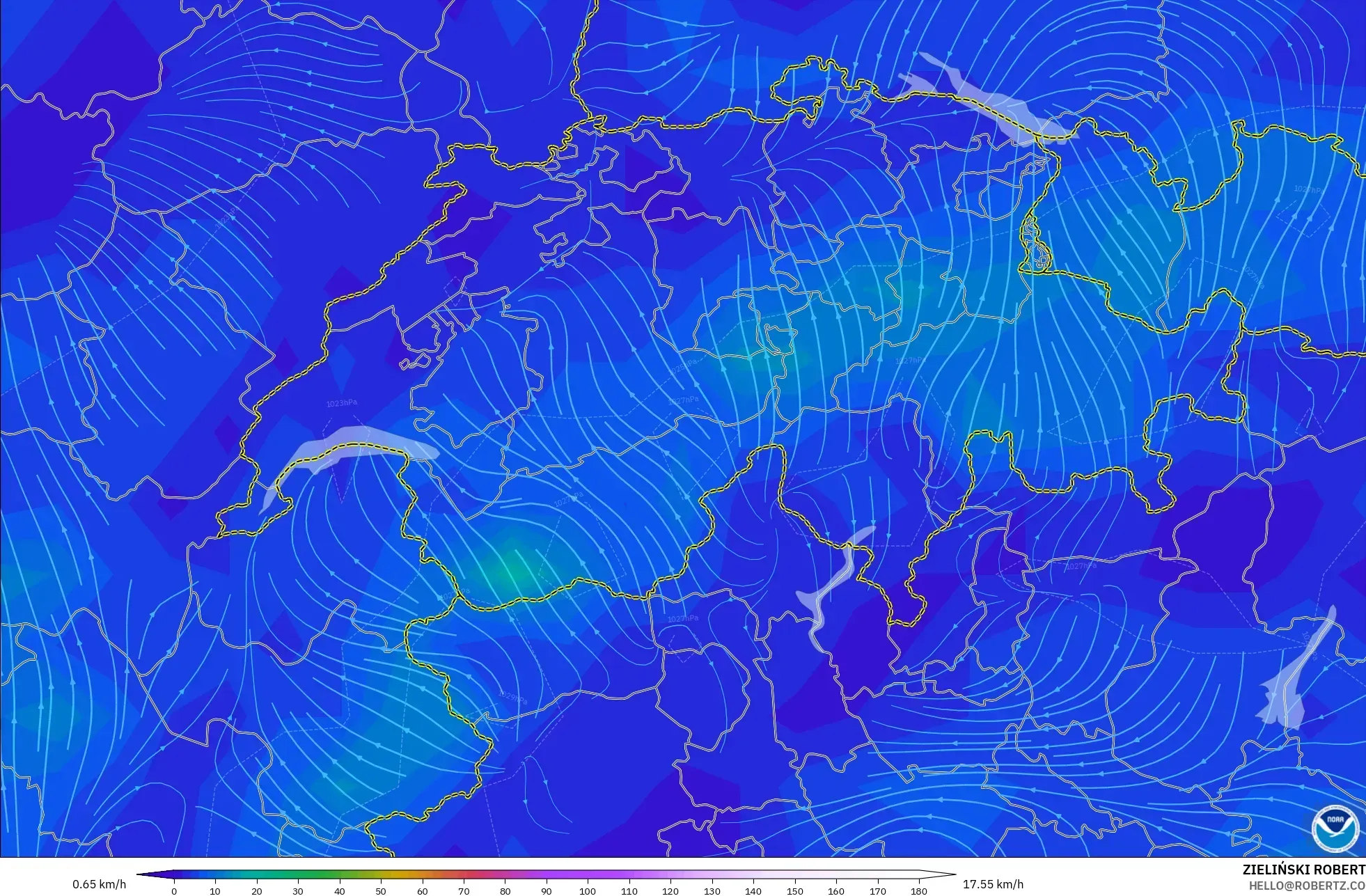 GFS model - Switzerland, Wind at 10m