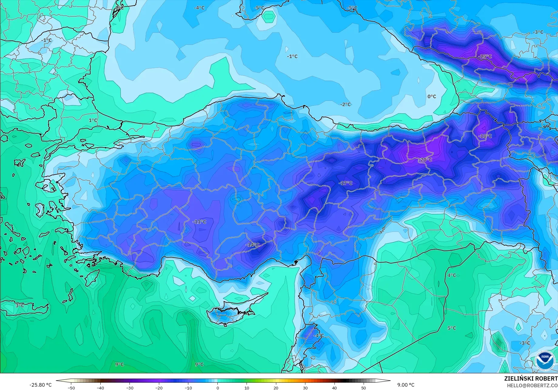 GFS model - Turkey, Dewpoint at 2m