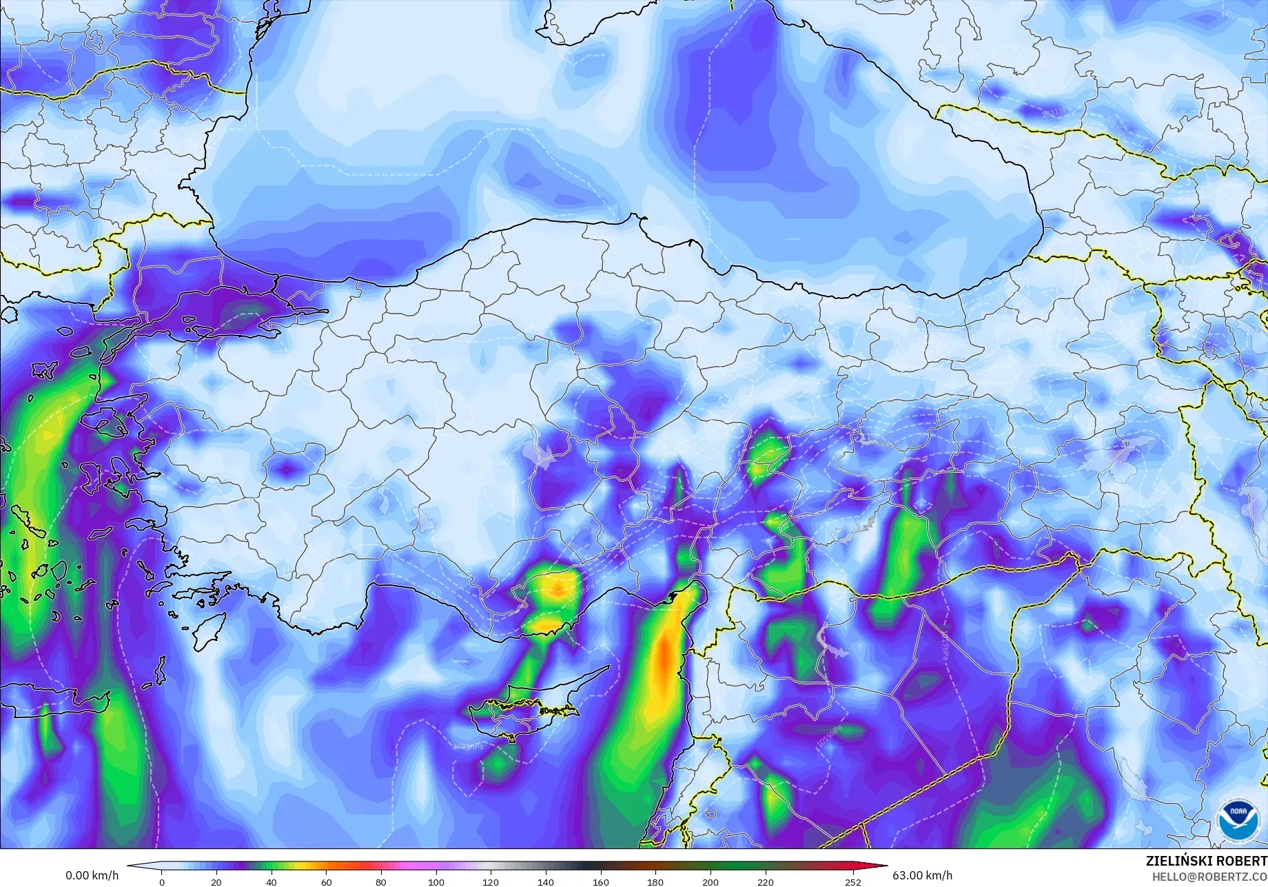 GFS model - Turkey, Wind Gusts