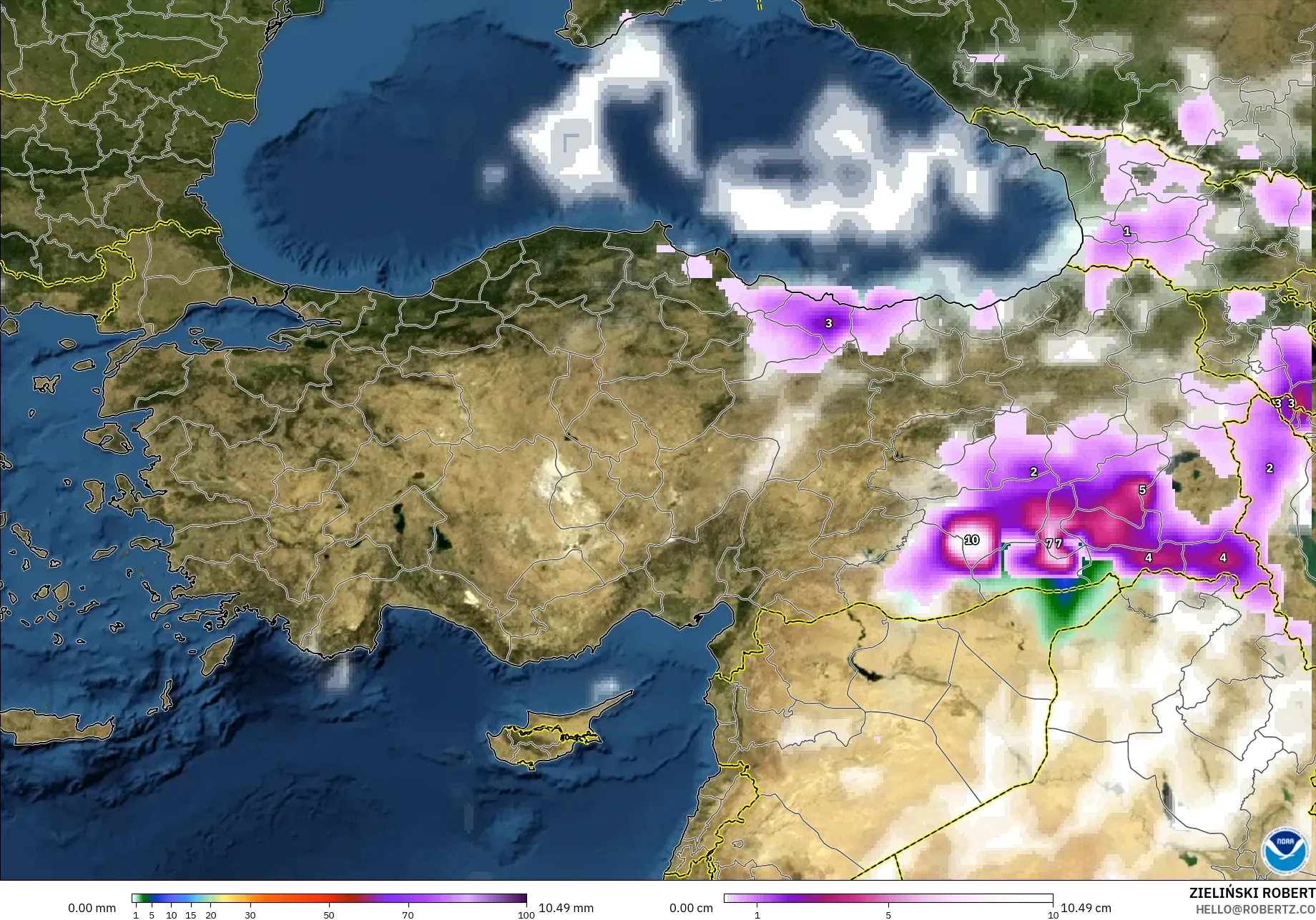 GFS model - Turkey, Precipitation, Clouds, and Pressure
