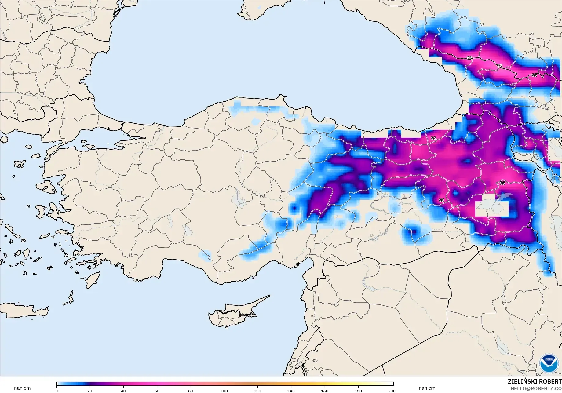 GFS model - Turkey, Snow Depth