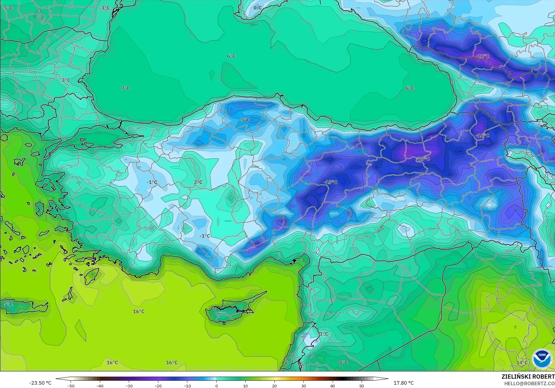GFS model - Turkey, Temperature at 2m