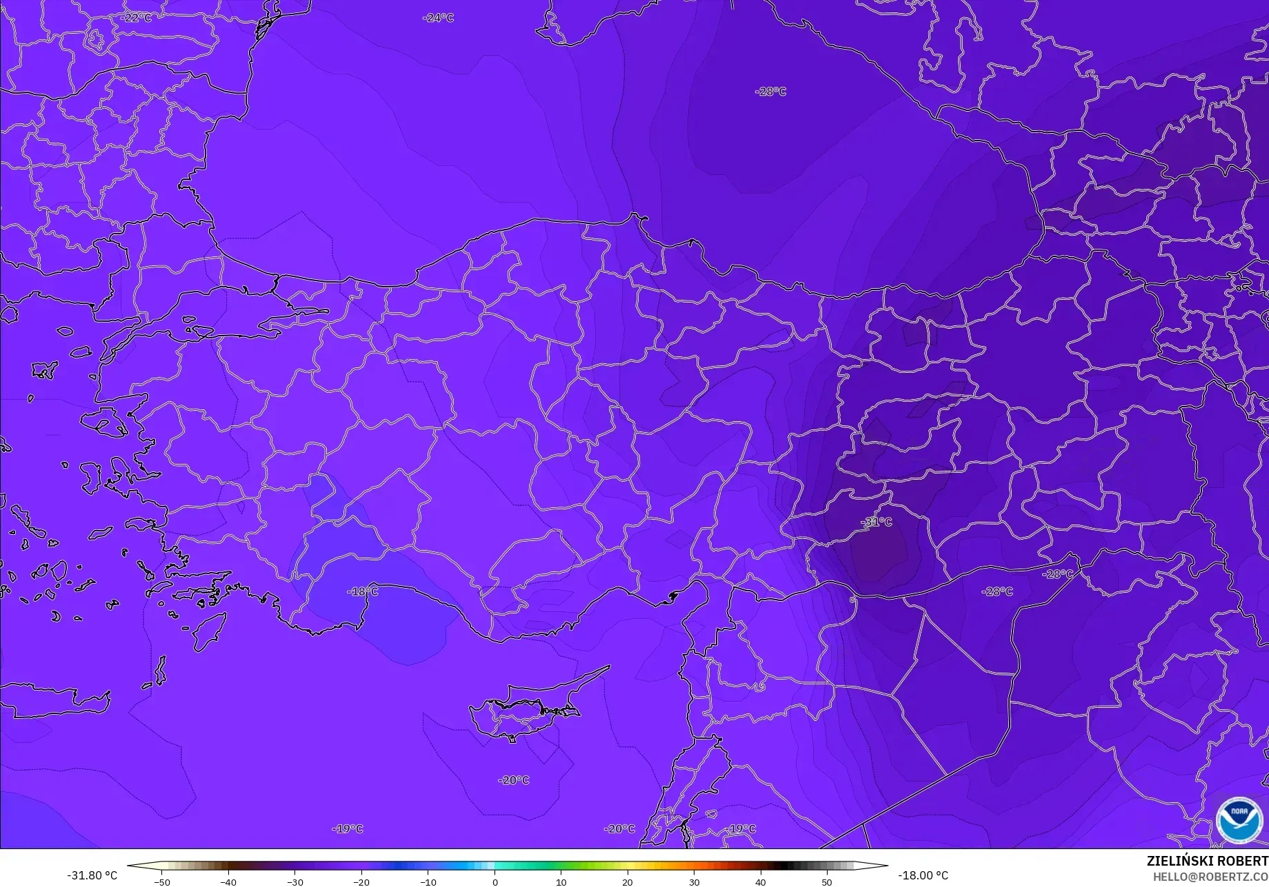 GFS model - Turkey, Temperature at 500hPa