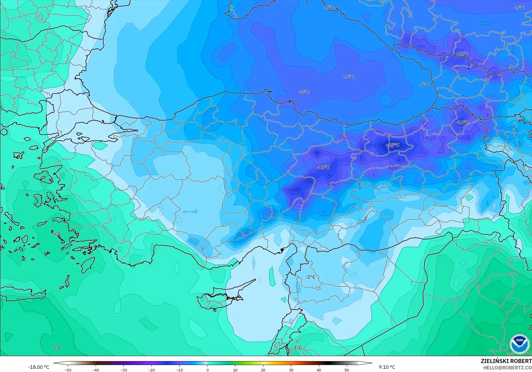 GFS model - Turkey, Temperature at 850hPa